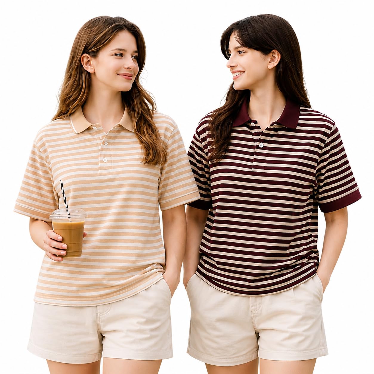 mack jonney Women's Regular Fit Striped Polo T-Shirt | Cotton Blend | Collared Neck | Half Sleeve Casual Tee (Pack of 2)-MJ-474-picture-21