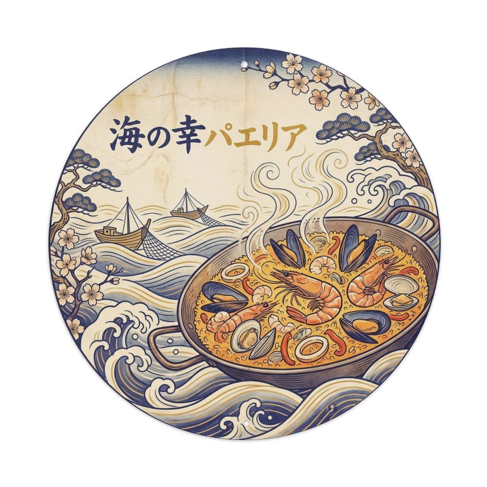Paella Rice Dish Woodblock Mediterranean Metal Tin Sign