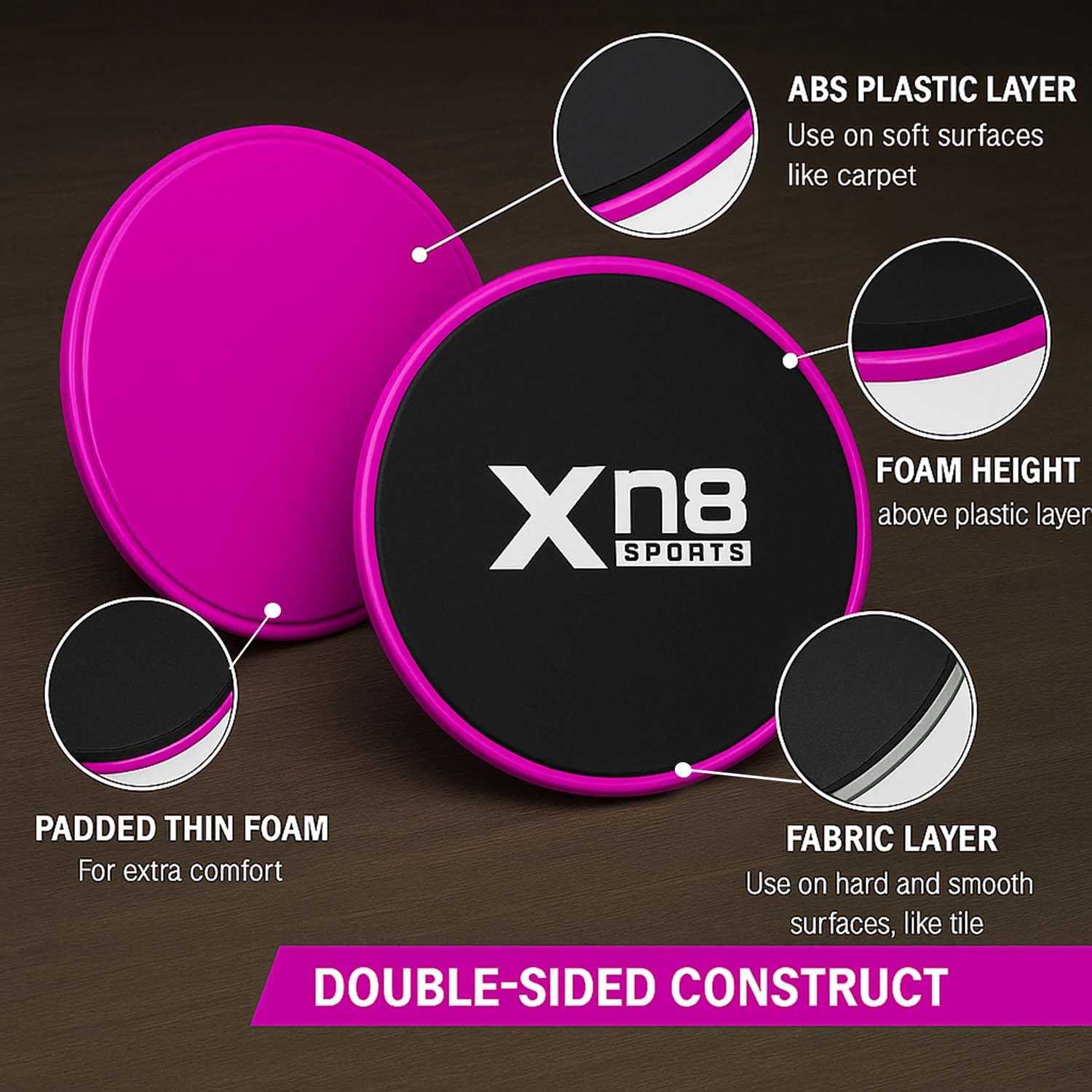 Xn8 Exercise Core Sliders Dual-Sided Gliding Discs for Abdominal & Full Body Workouts, Home Gym & Pilates - Image 3