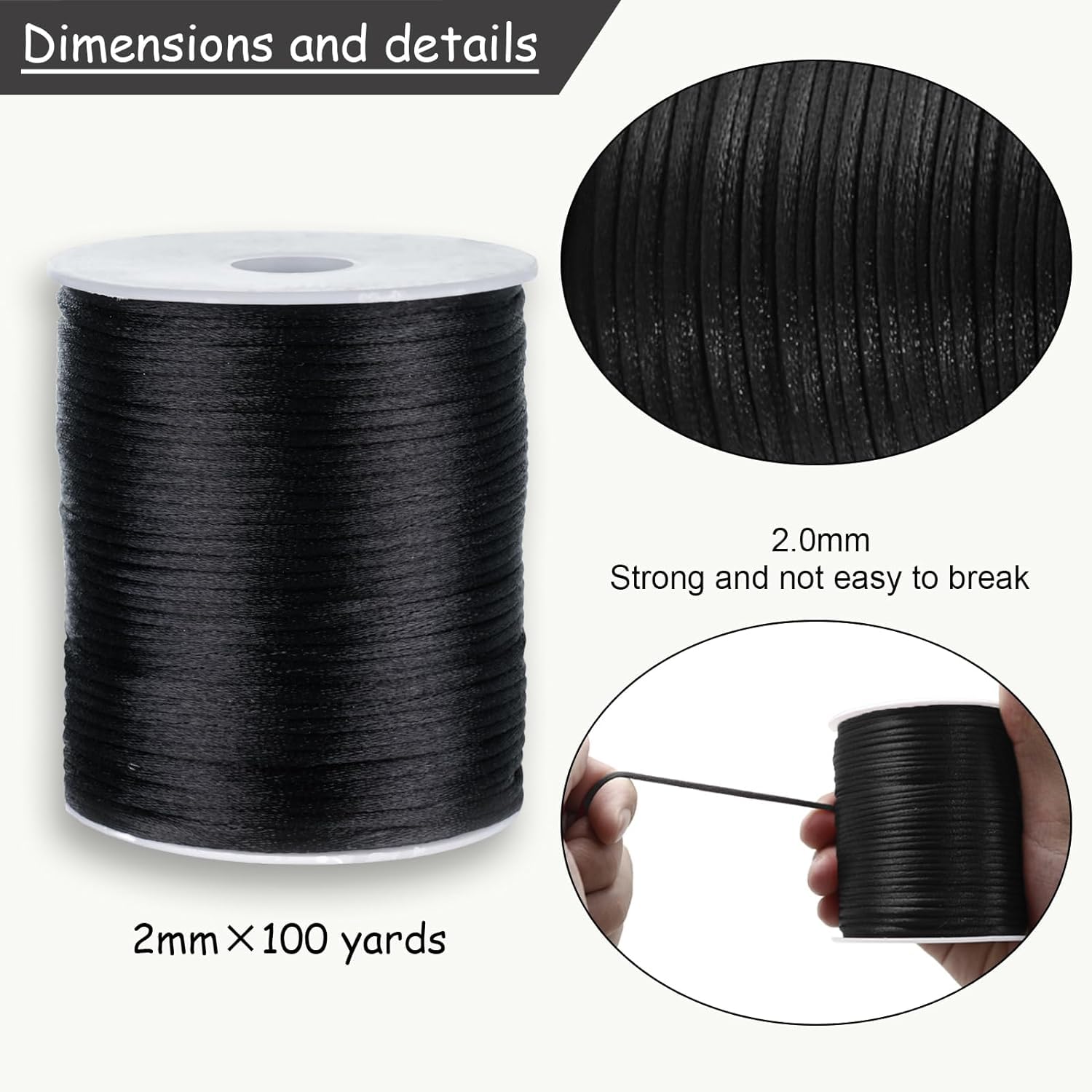 FQTANJU 2mm Nylon Satin Cord - Image 3