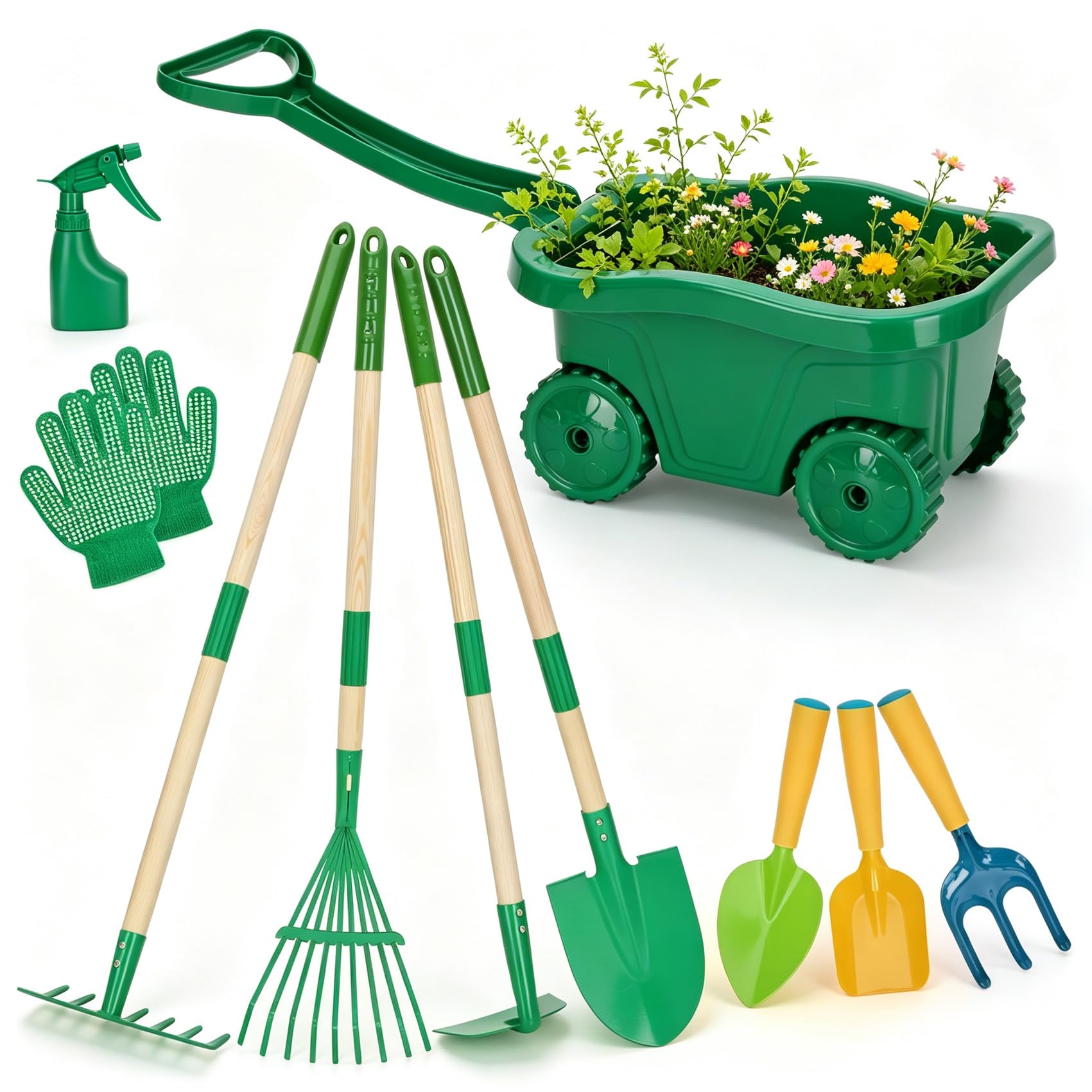 10pcs Kids Gardening Tools Set - Wheelbarrow Set for Kids3-8