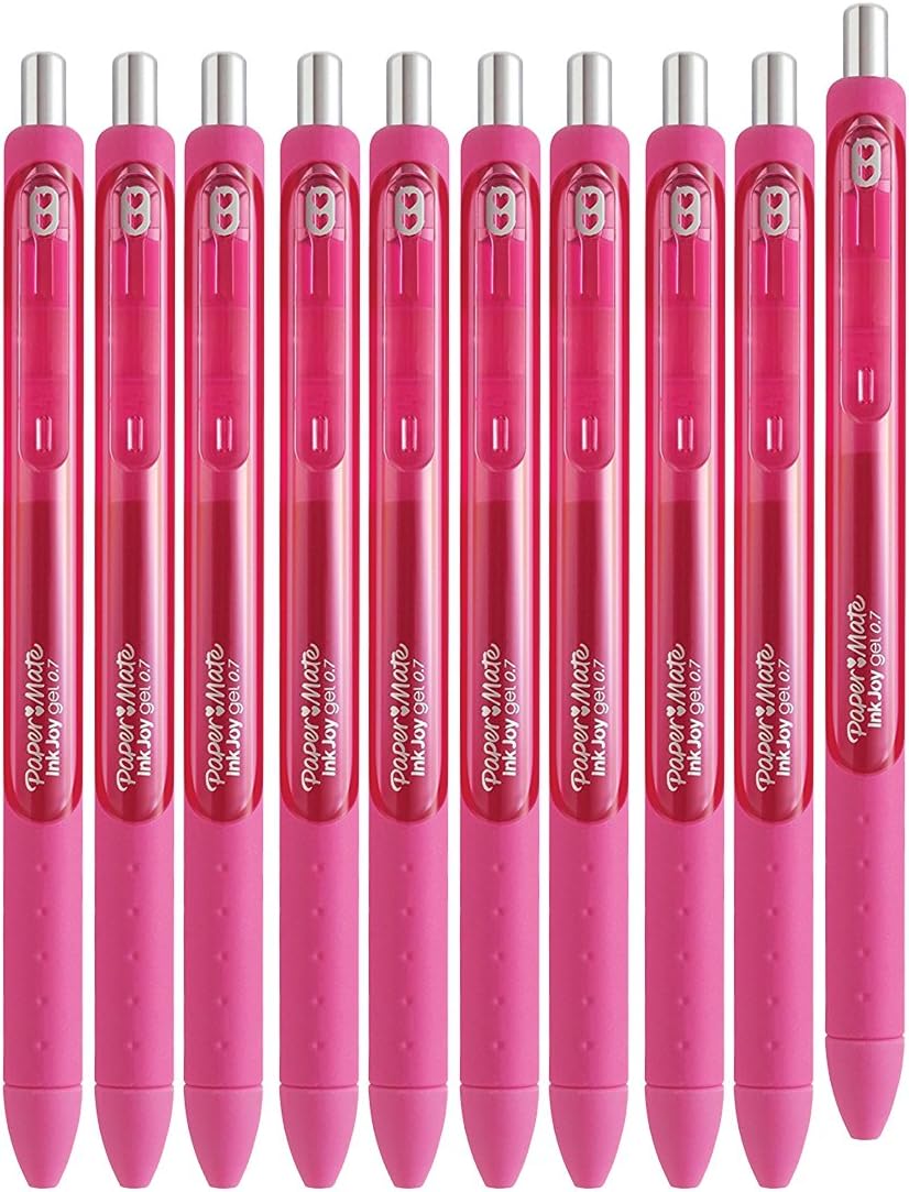 Inkjoy Gel Retractable Gel Ink Pens, Pack of 10 (Pink, Medium Point)