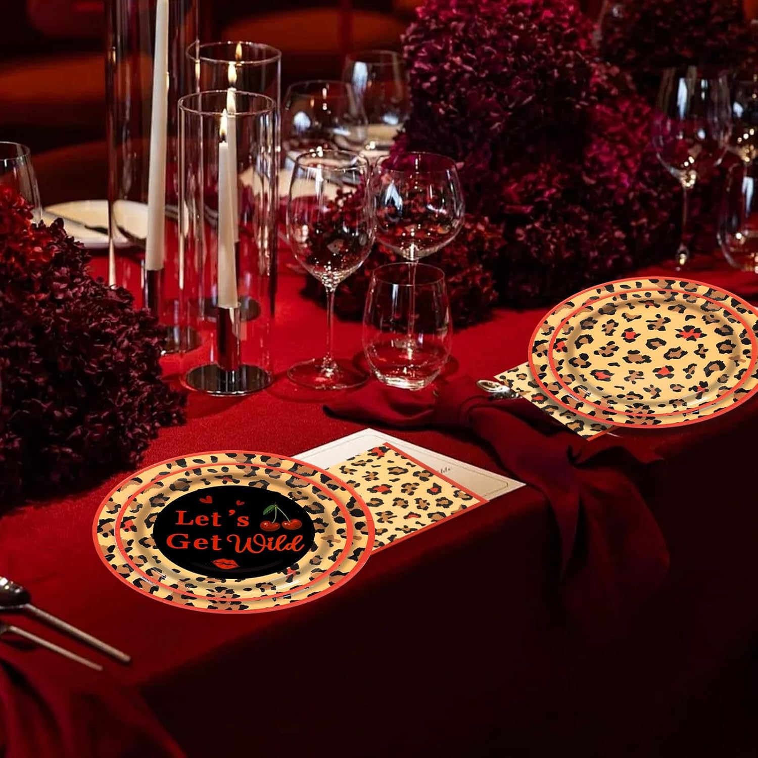 192Pcs Red Cheetah Print Birthday Party Decorations Serve 24 Guests,Leopard Birthday Decorations Includes Plates Napkins Banner Tablecloth Balloons Cake Topper,for Girls Women Big Mama Party