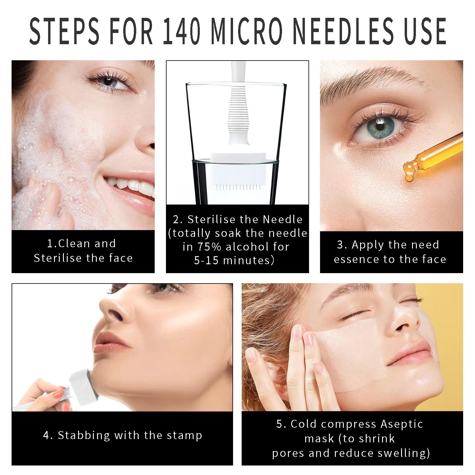 Derma Stamp, Dermastamp Regolabile 0-3mm 140 Titanio Aghi Professionale, Microaghi Pen Derma Roller per Viso e Capelli, Uso Domestico e Professionale per Uomini e Donne