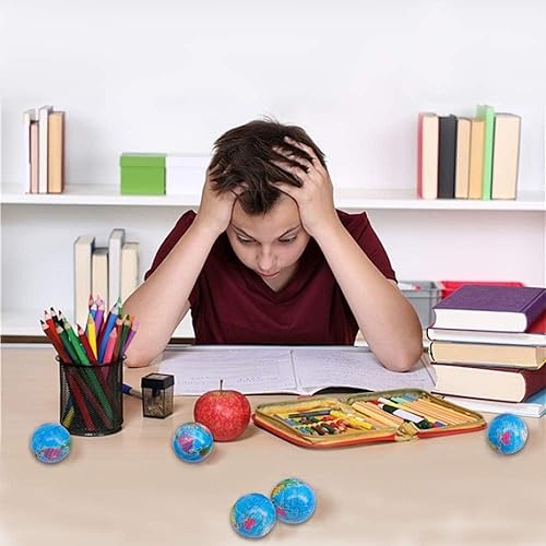 Miniatura 4 de Paquete de 24 bolas de estrés exprimibles del mundo para niños, minibola de tierra, alivio de presión, bolas de salud con patrón de globo, escuela,