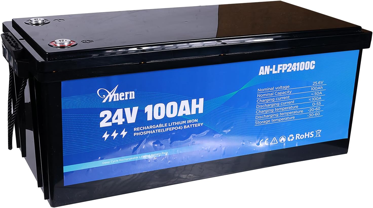 Anern 24V 100Ah LiFePO4 Lithium Battery, 2560Wh Deep Cycle LiFePO4 Battery with 100A BMS, 15000+ Cycles, 10-Yr Lifespan, Splendid for Photo voltaic Vitality Storage, Off-Grid Tenting, RV, Trolling Motor