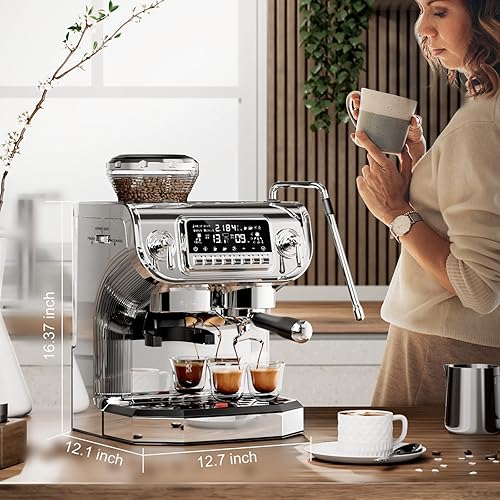 Miniatura 5 de Mcilpoog TC530 Máquina de café espresso con espumador de leche, máquina de café semiautomática con molinillo, cafetera espresso fácil de usar con