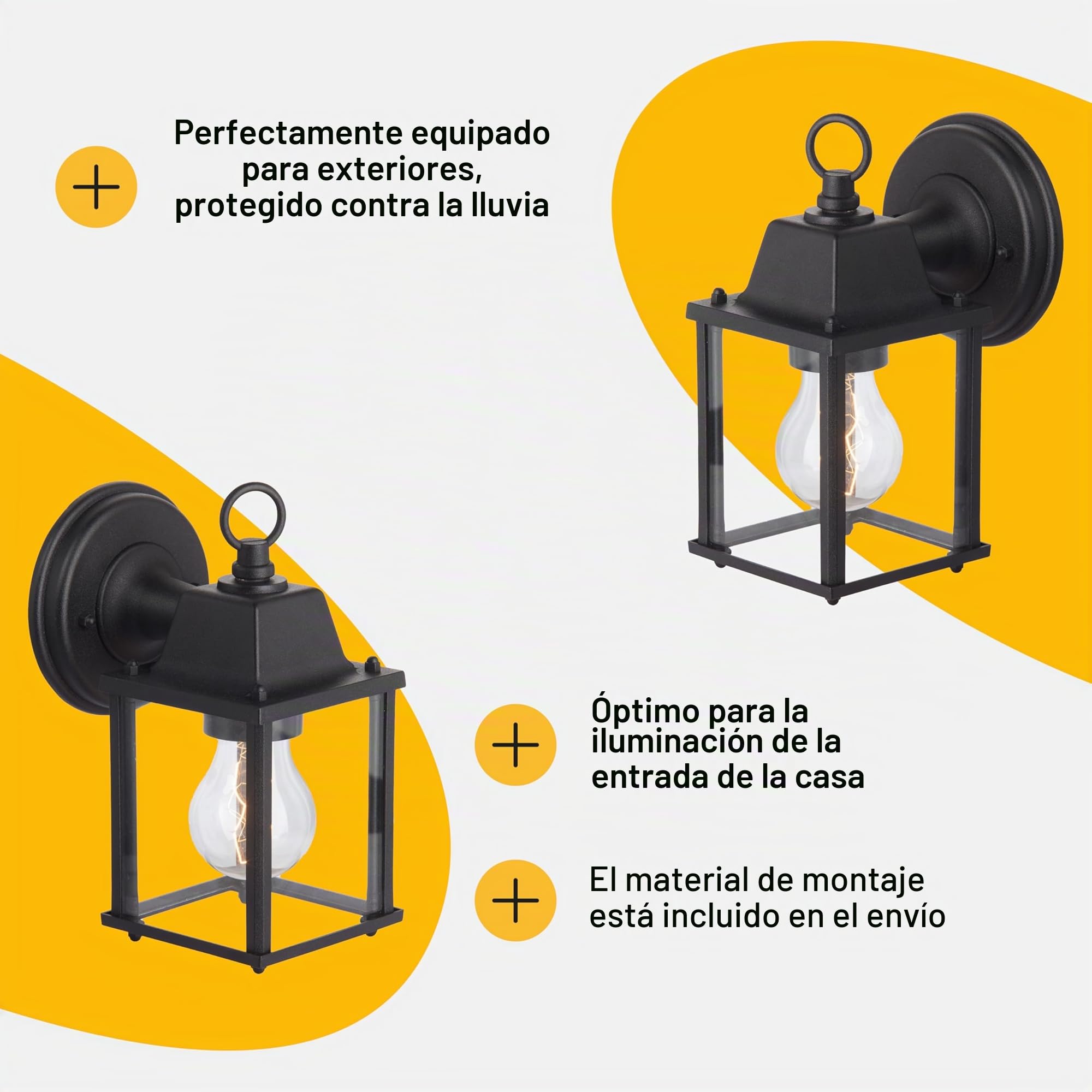 Brilliant 96186/06 Irvin - Lámpara de pared para exteriores (metal y cristal, 1 bombilla E27, 60 W), color negro