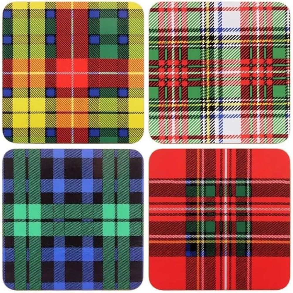 The Leonardo Collection Tartan Coasters Set Of 4 | Coasters Set For All Modern Kitchen & Offices | For All Types Of Cups & Mugs