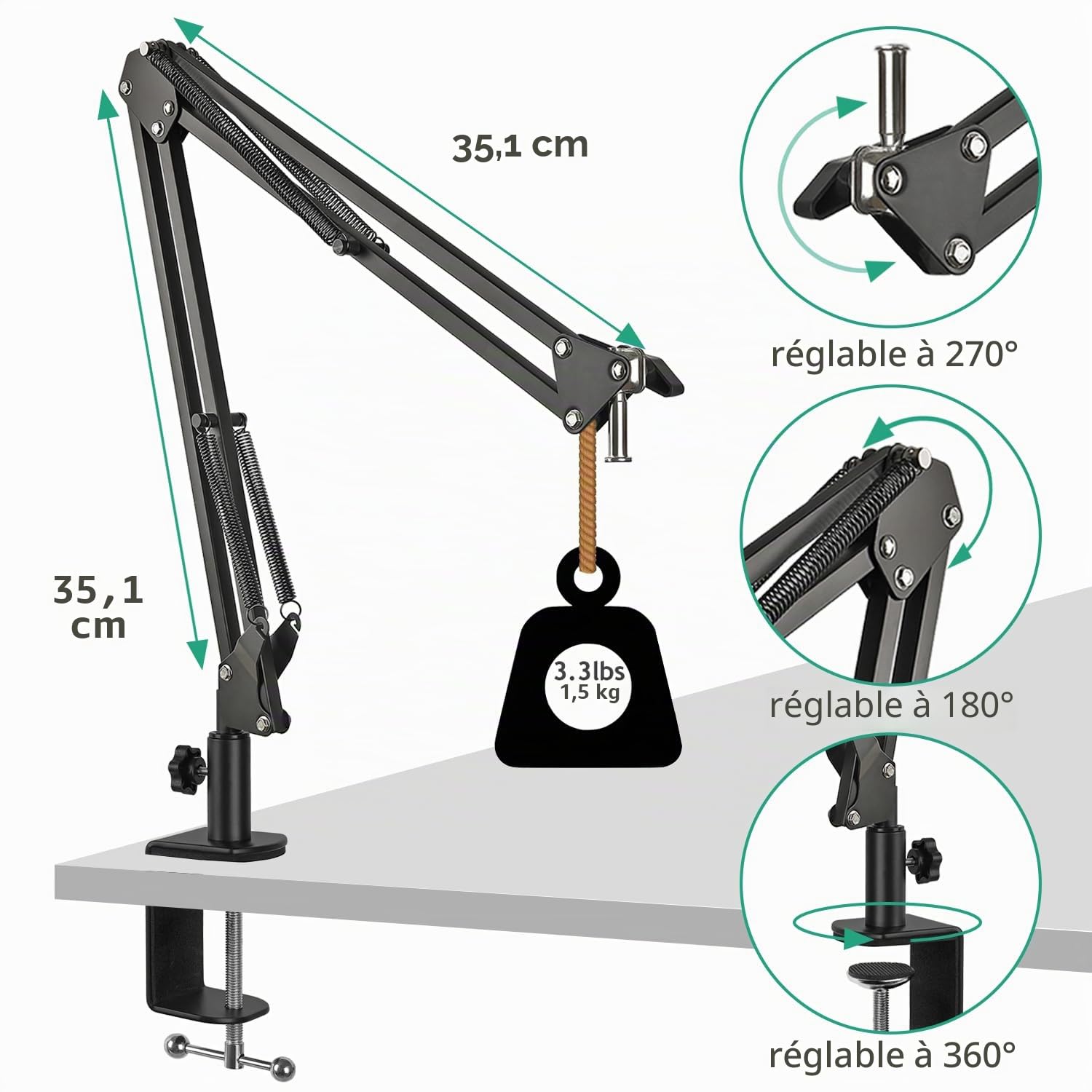 AT2020 Bras de microphone réglable avec support anti-chocs, protection contre le vent en mousse et serre-câbles pour AT2020 AT2020USB AT2020USB+ AT2035 Mic