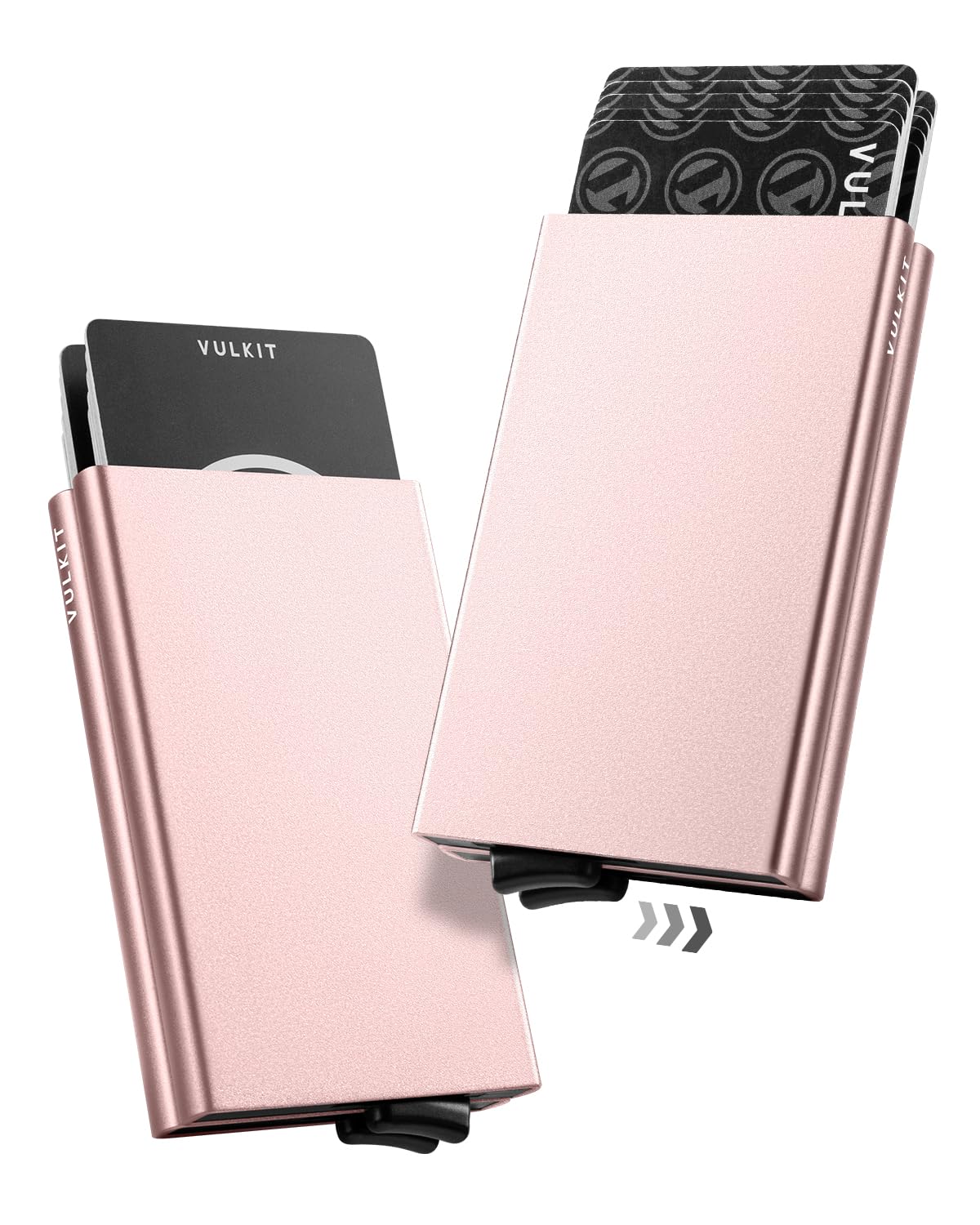 VULKIT Pop Up Wallet, Slim Minimalist Credit Card Holder RFID Blocking Mini Metal Case for Men(rose gold)