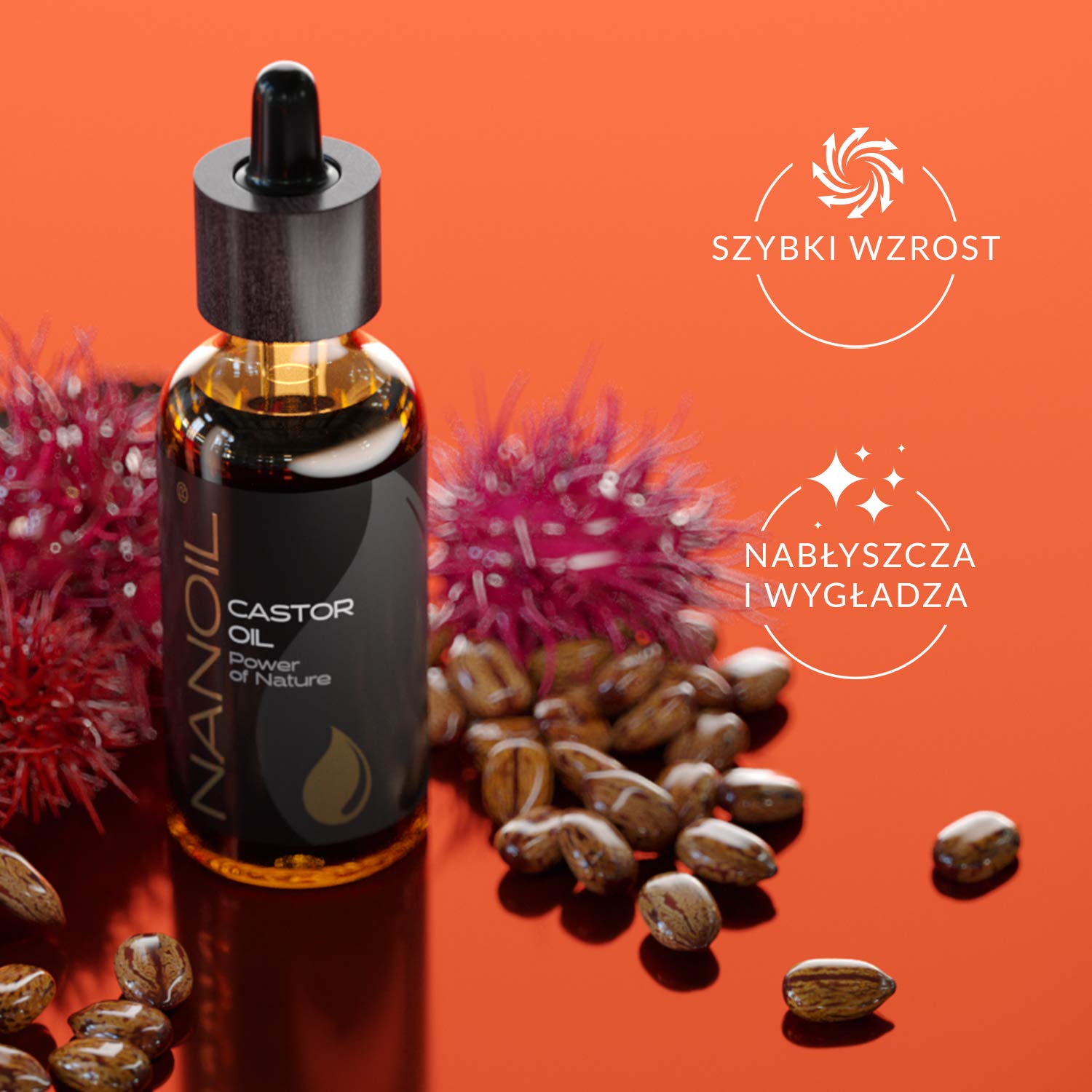 Olejek rycynowy Nanoil Castor Oil 50 ml – naturalny, zimnotłoczony i nierafinowany olejek do pielęgnacji włosów i twarzy, przyśpiesza wzrost rzęs, wzmacnia paznokcie