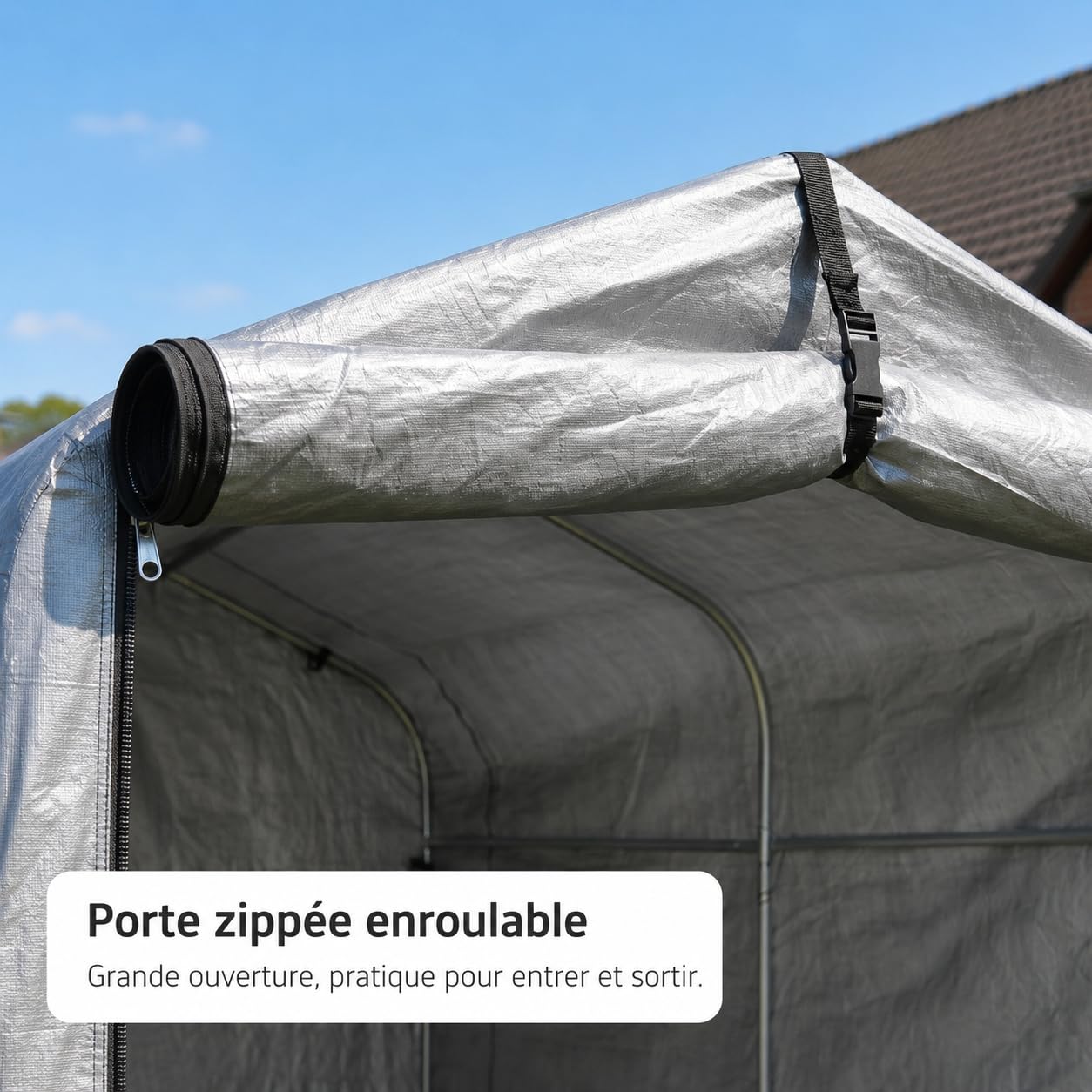 Garage À Vélos Extérieur: Abri de Rangement pour 1 à 3 Vélos ou 1 Moto, Cadre en Acier Galvanisé, 4 Piquets en U, 220 x 157 x 195 cm