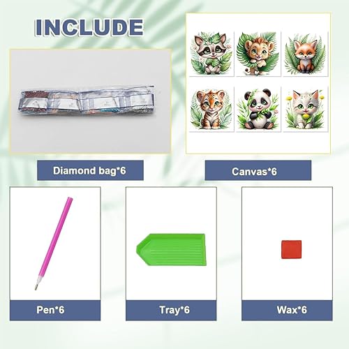 Miniatura 5 de ijbnhd Paquete de 6 kits de pintura de diamantes de animales para adultos, animales y hojas, kits de arte de diamantes para principiantes, pintura