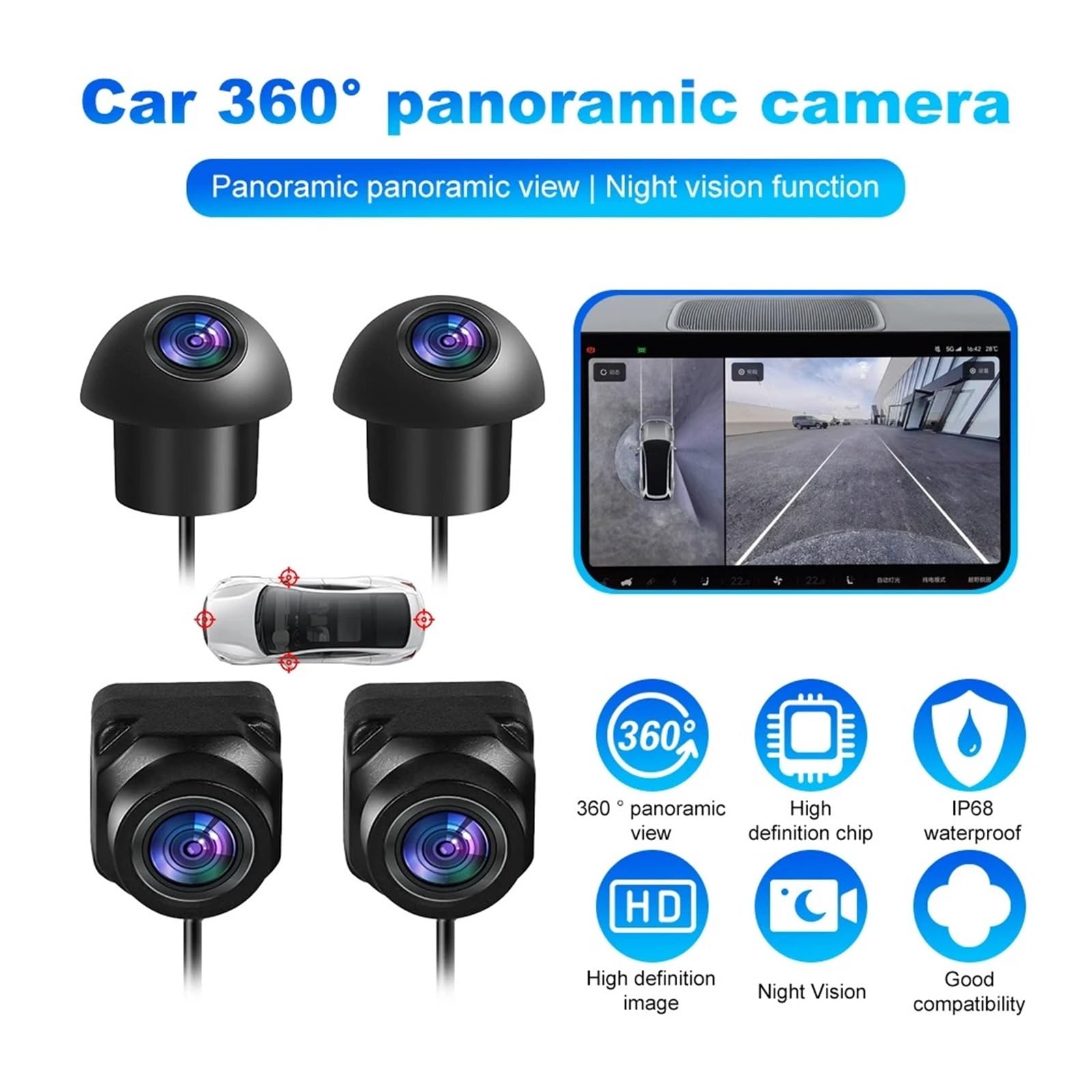 Ersatzkamera-Ersatz für Android-Multimedia-Modelle mit integrierter 360-View-App, 12-poligem Kabelbaum für Android Multimedia 360 Panoramakamera (3D 720p) (3D 720p)