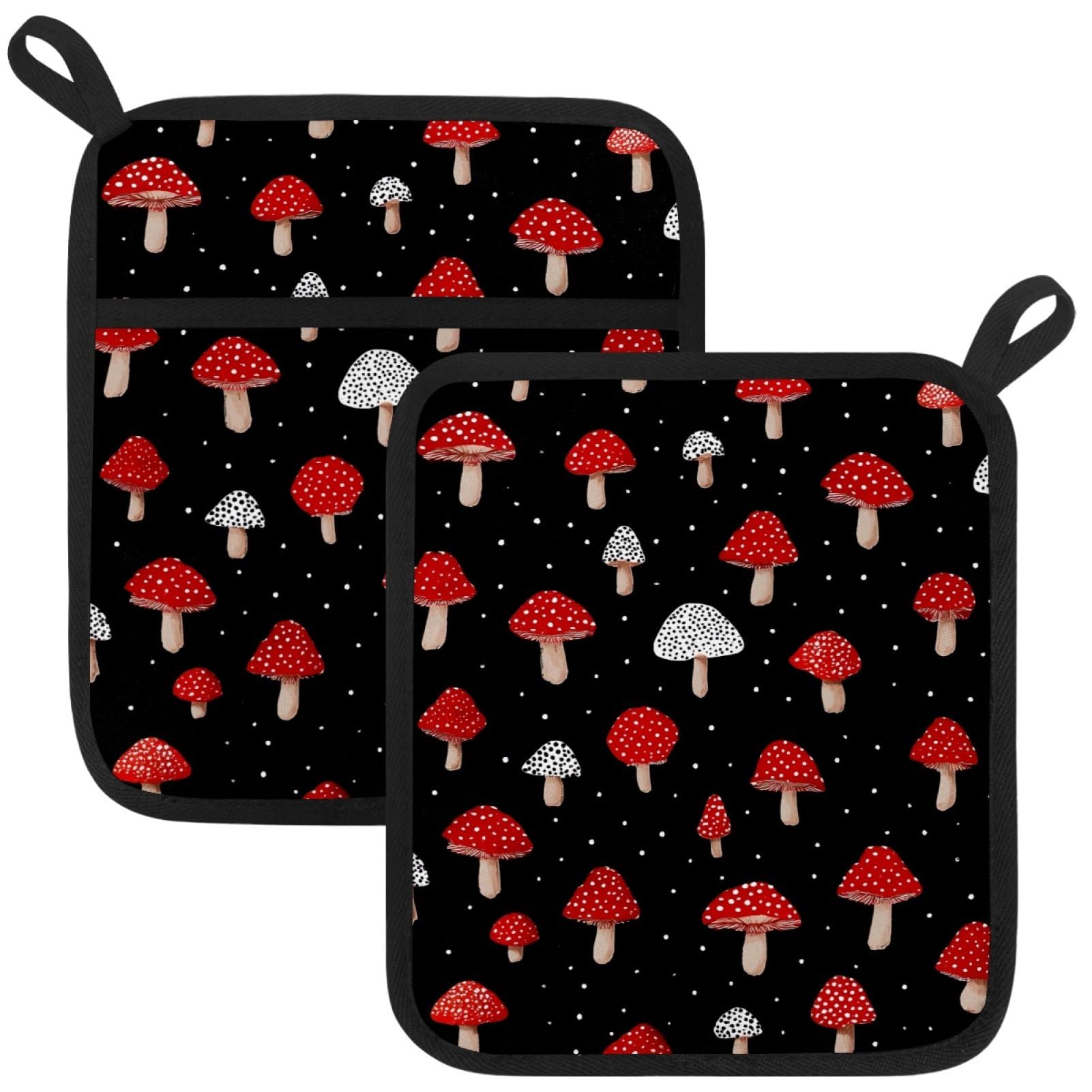 VAPOKF Mushroom Print Kitchen Hot Pot Holder, Pot Holders Heat Resistant Pot Holder with Pocket Heat Resistant Trivets for Hot Pans Cotton Pot Mitts for Kitchen Cooking Baking