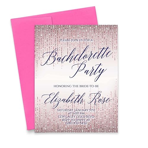 Bachelorette Party Invitations, Bachelorette Party Invites Sparkle, Printed Rose Gold Glitter Effect, Your choice of Quantity and Envelope Color