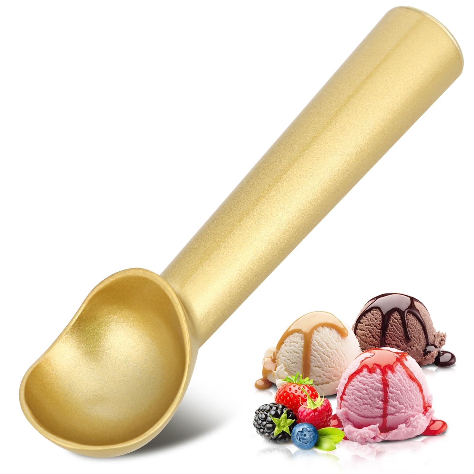 Eisportionierer,Gold Aluminium-Eislöffel,18 cm Einteiliger Design Antihaft-Eiskugelportionierer