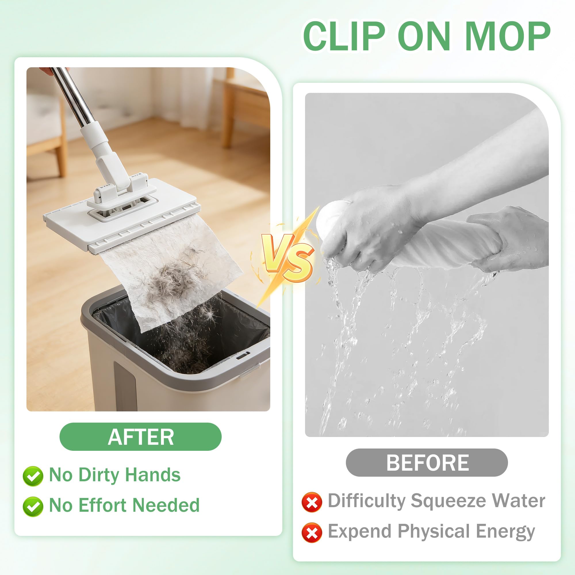 Mini Mopa con Clip & 10 Paños Reutilizables, Mopas de Limpieza Suelos con Cambio de Paño y Cabezal Giratorio de 360°, Fregonas Húmedas y Secas con Sistema de Clic para Suelos, Paredes, Baños y Cocinas — view 3
