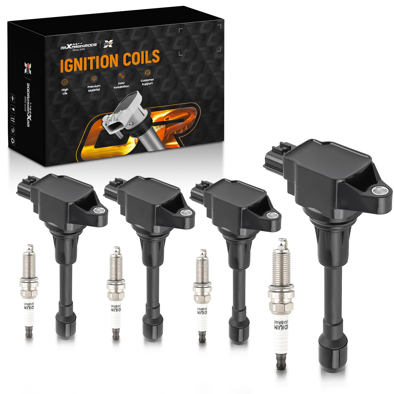 maXpeedingrods UF549 Ignition Coil 9029 Spark Plug for Nissan Infiniti L4 V8 Engine, 2007-2018 Altima 2.5L, 2008-2013 X-Trail Rogue, 2007-2019 Sentra,