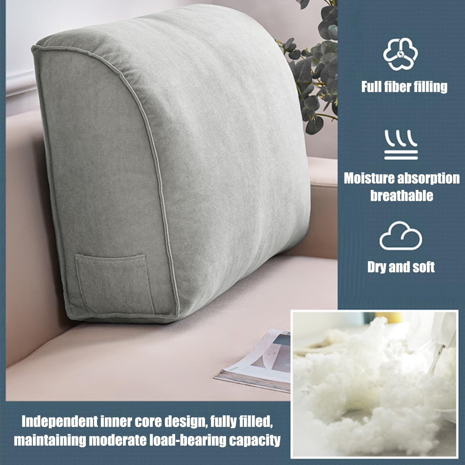Coussin Triangulaire 40x40 Cm - Pour Canapé, Lit, Bureau - Housse Velours Amovible - 2