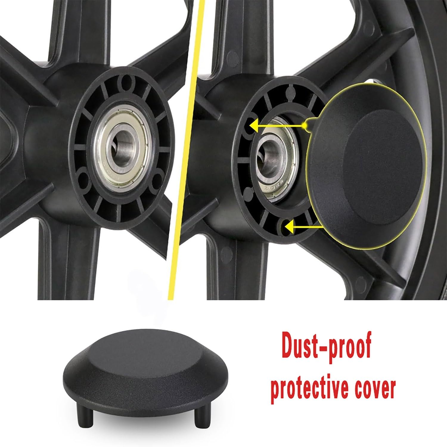 2 pcs Rueda Trasera de Recambio per Silla de Ruedas 12 pulgadas, Neumático de Repuesto de No Neumática PU Sólidas con Tornillos y Tapa Antipolvo(Black)