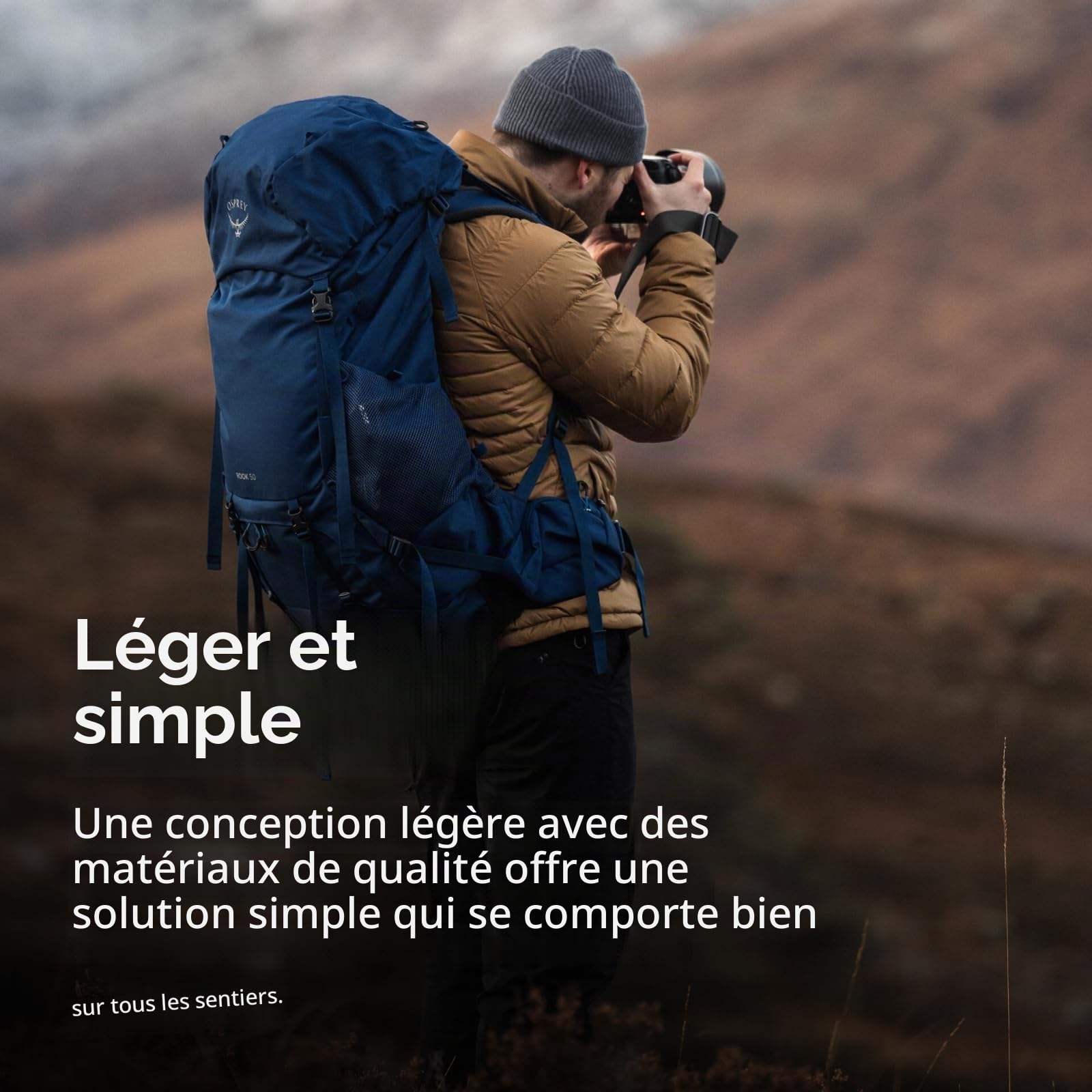 Osprey Rook Sac de trekking homme, 50L, Dark Charcoal/Silver Lining