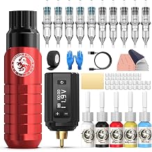 Wormhole Tattoo Kit Tattoo Gun with 1200mAh Power Supply, 10pcs Tattoo Needles, 5Pcs Tattoo Ink Complete Tattoo Machine Kit for Beginners
