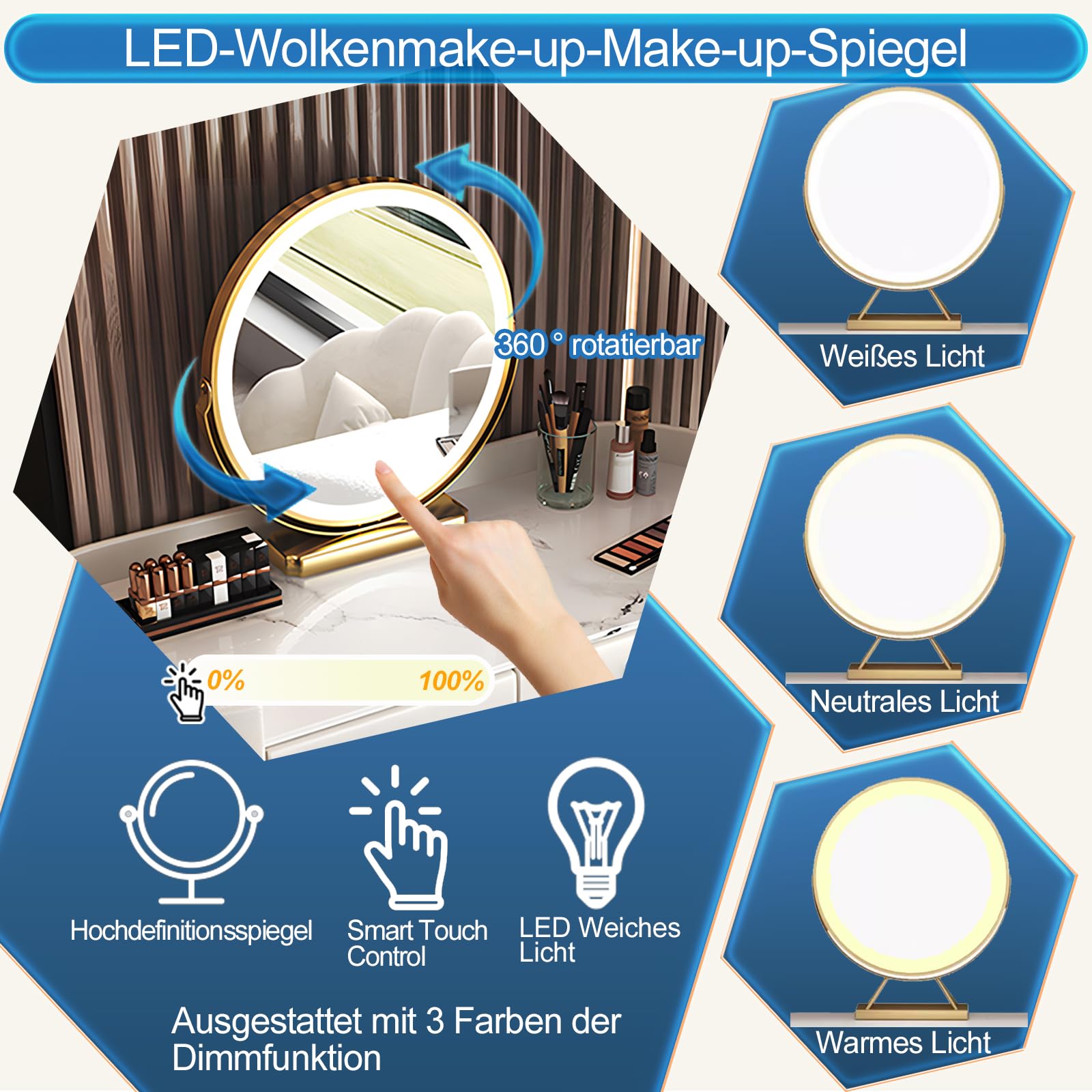Moderno set da trucco con specchio e sedia, elegante tavolo da toeletta per donne e ragazze, bianco/grigio, 80 cm, scrivania per trucco elegante