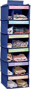 Houseables Kids Clothes Organizer, Weekly Clothes Organizer for Kids, Closet Daily Outfit Storage, Monday through Friday Clothing Planner, Day of the Week, Weekday, School, Hanging, 6 Shelf, Blue