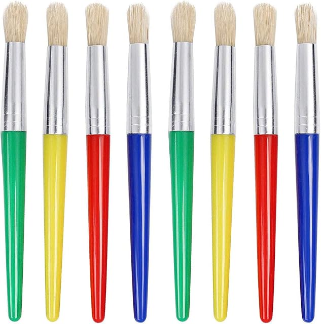 WIFUN 8 Pieces Kids Paint Brushes, Colorful Paint Brushes Childrens Painting Brushes Set Flat Tip with Plastic Handle and Hog Bristles Painting Brushes for Watercolor, Oil, Acrylic Paints