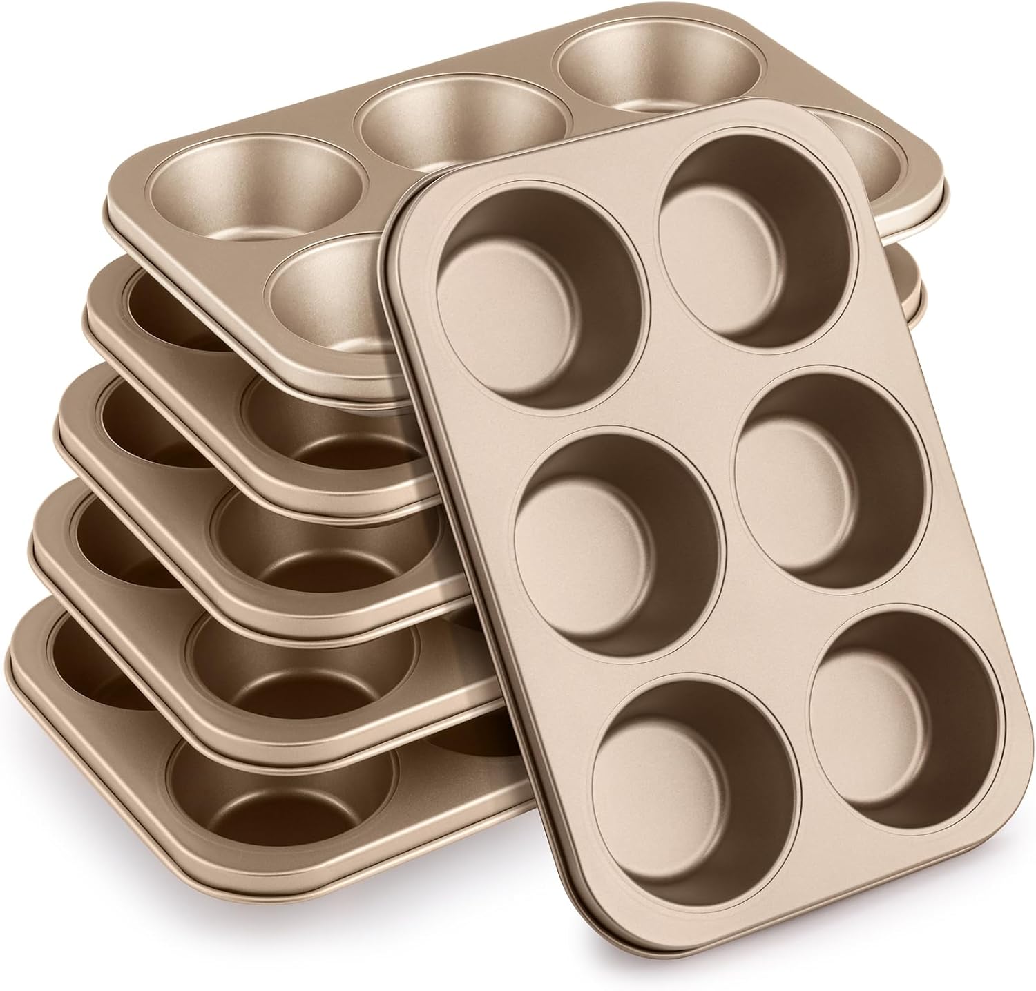 6 Pack Jumbo Nonstick Muffin Baking Pan Muffin Tins Heavy Duty Cupcake Tin Gold Carbon Steel Cup Cake Tray for Baking Cupcakes, Dishwasher Safe Small Muffins Tarts