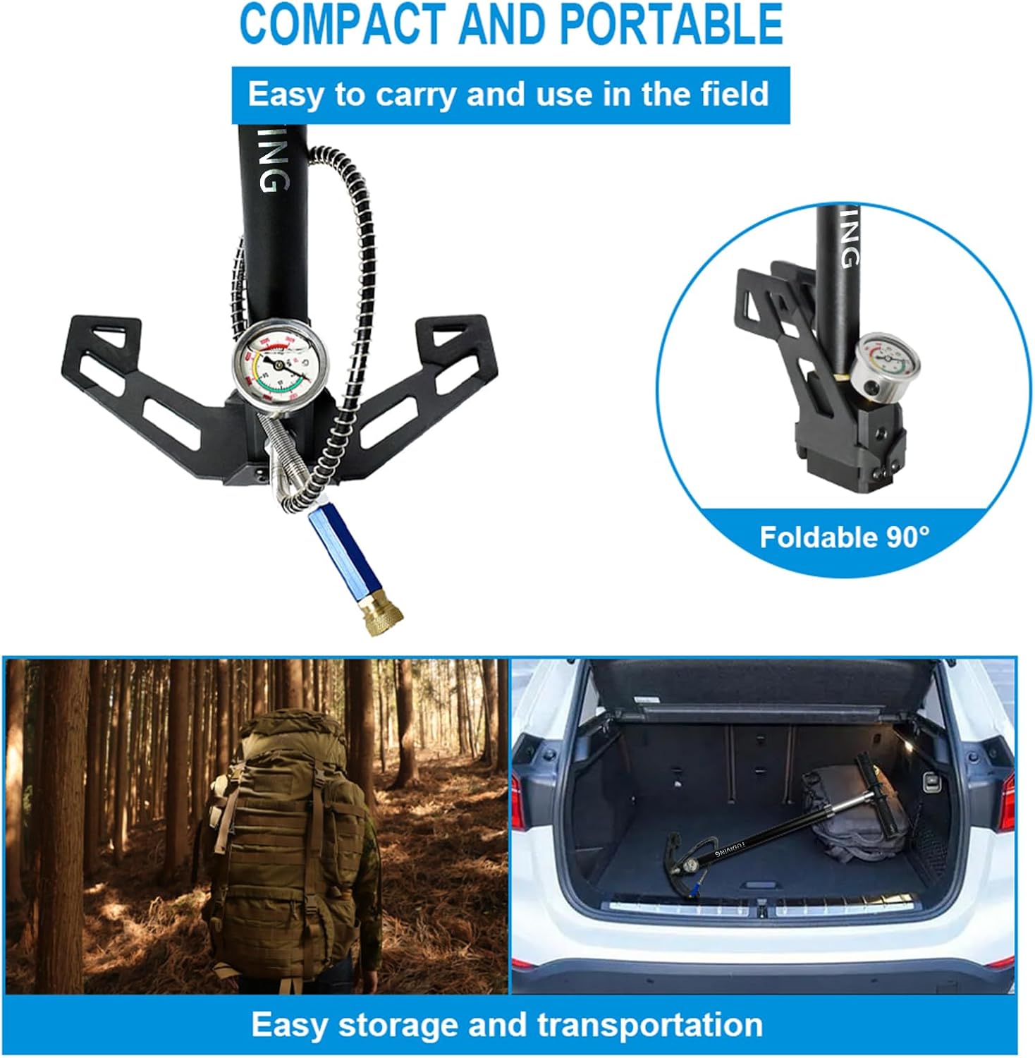 TUDIVING-4500Psi High Pressure Hand Pump,PCP Air Pump,Stainless Steel 4 Stages pcp Hand Pump for Filling Diving Tank,Air Rifles,Paintball & Hunting
