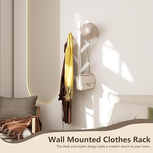 Miniatura 2 de Vlush Perchero de madera resistente, árbol de entrada con base sólida para sombrero, ropa, bolso, bufandas, bolsos, paraguas (8 ganchos, marrón)