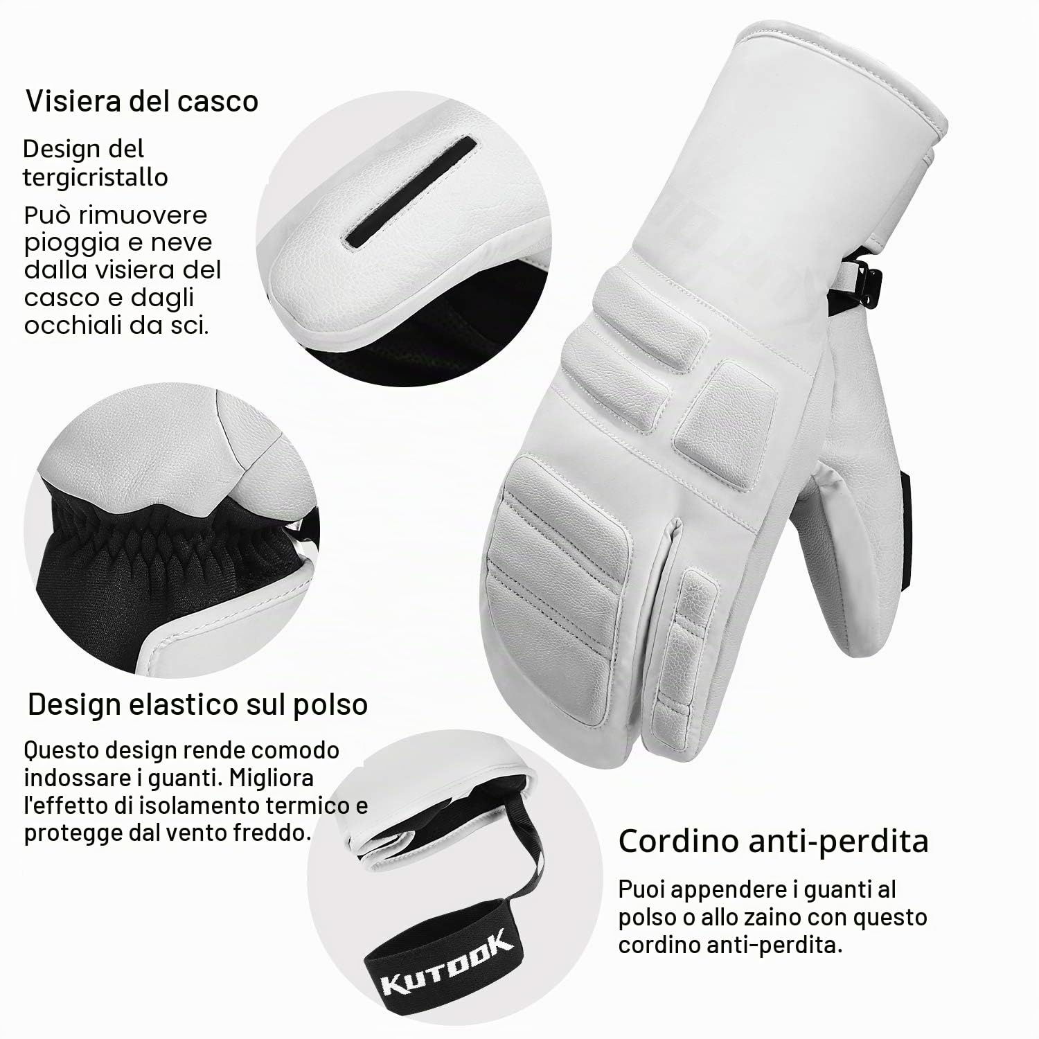 KUTOOK Guanti Termici da Sci e Snowboard Impermeabili Antivento e Resistente per Sport Invernali da Uomo e Donna
