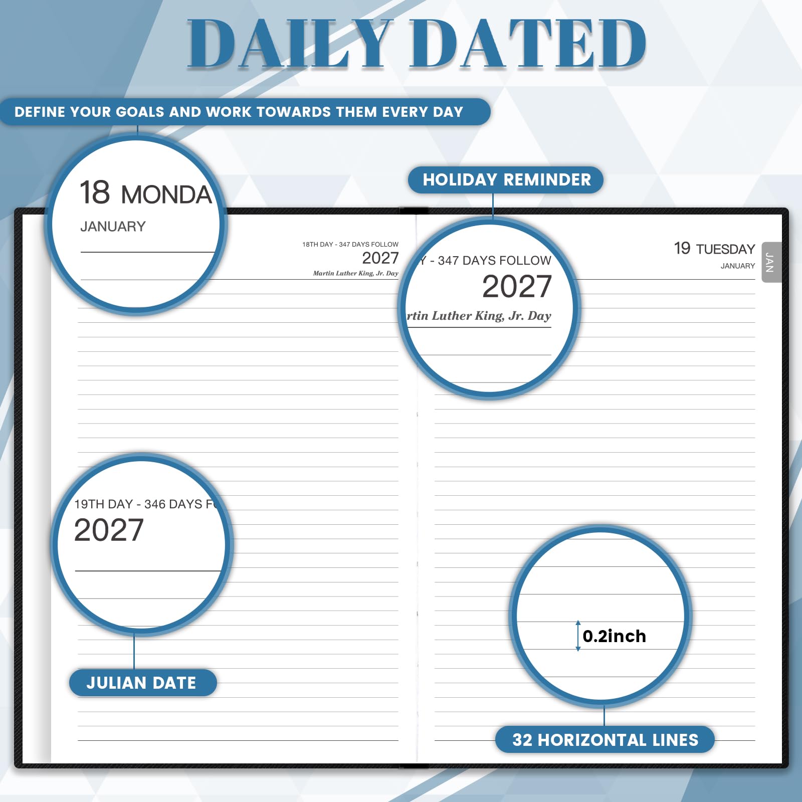 Agenda journalier 2024-2024, page par jour, page par jour, janvier 2024 à décembre 2024, 14,7 x 21,3 cm, agenda pour 365 jours