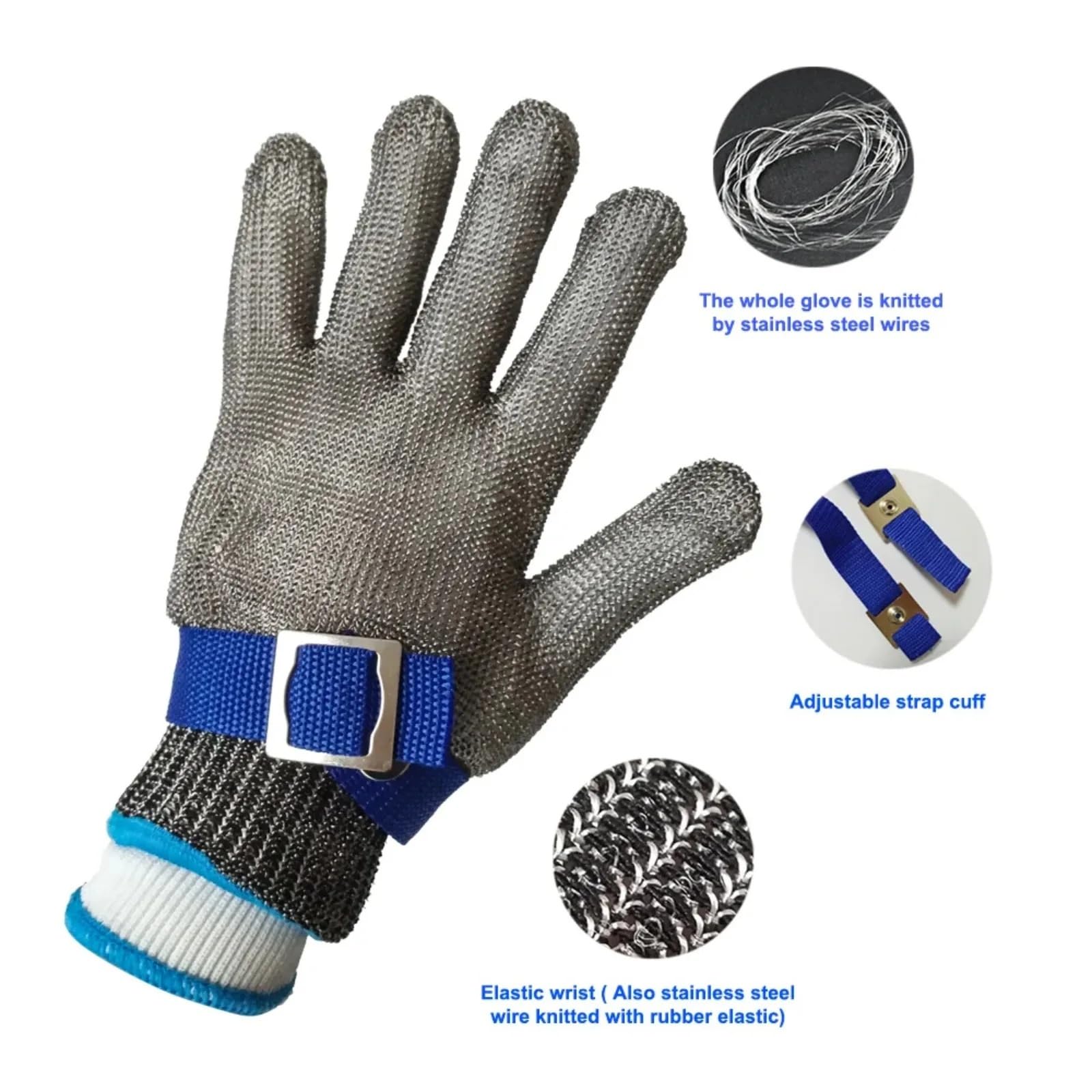 Genérico Guantes anticorte de nivel 5 - Guantes de seguridad for carniceros, de punto de acero inoxidable y con correa ajustable, ideales for uso en cocina e industria.(1 pcs,L)
