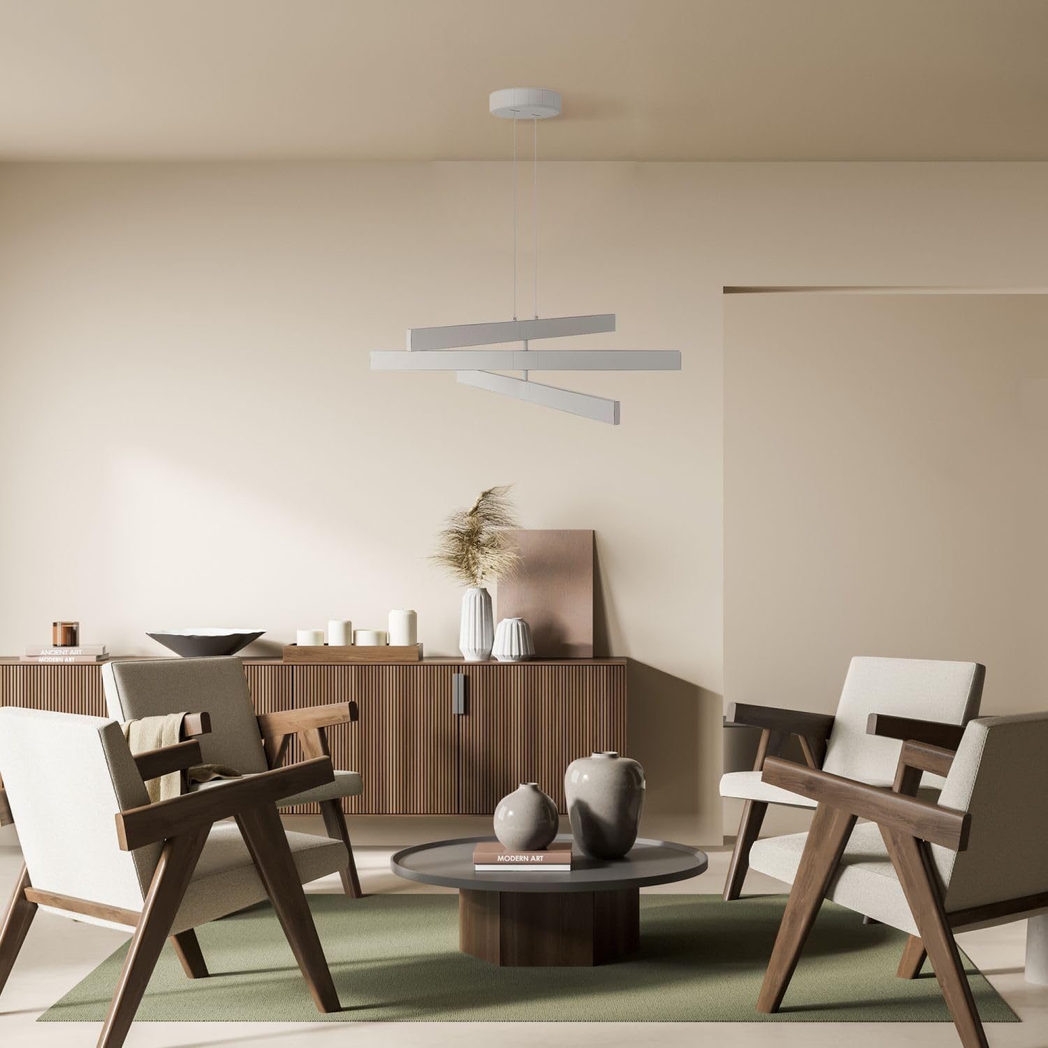 Licht-Erlebnisse LED Hängelampe Aluminium Weiß Wohnzimmer Esstisch Küche 80 cm lang neutralweiß 4000 K 2300 lm 46 W 3-flammig Pendelleuchte Esszimmer ALUNE