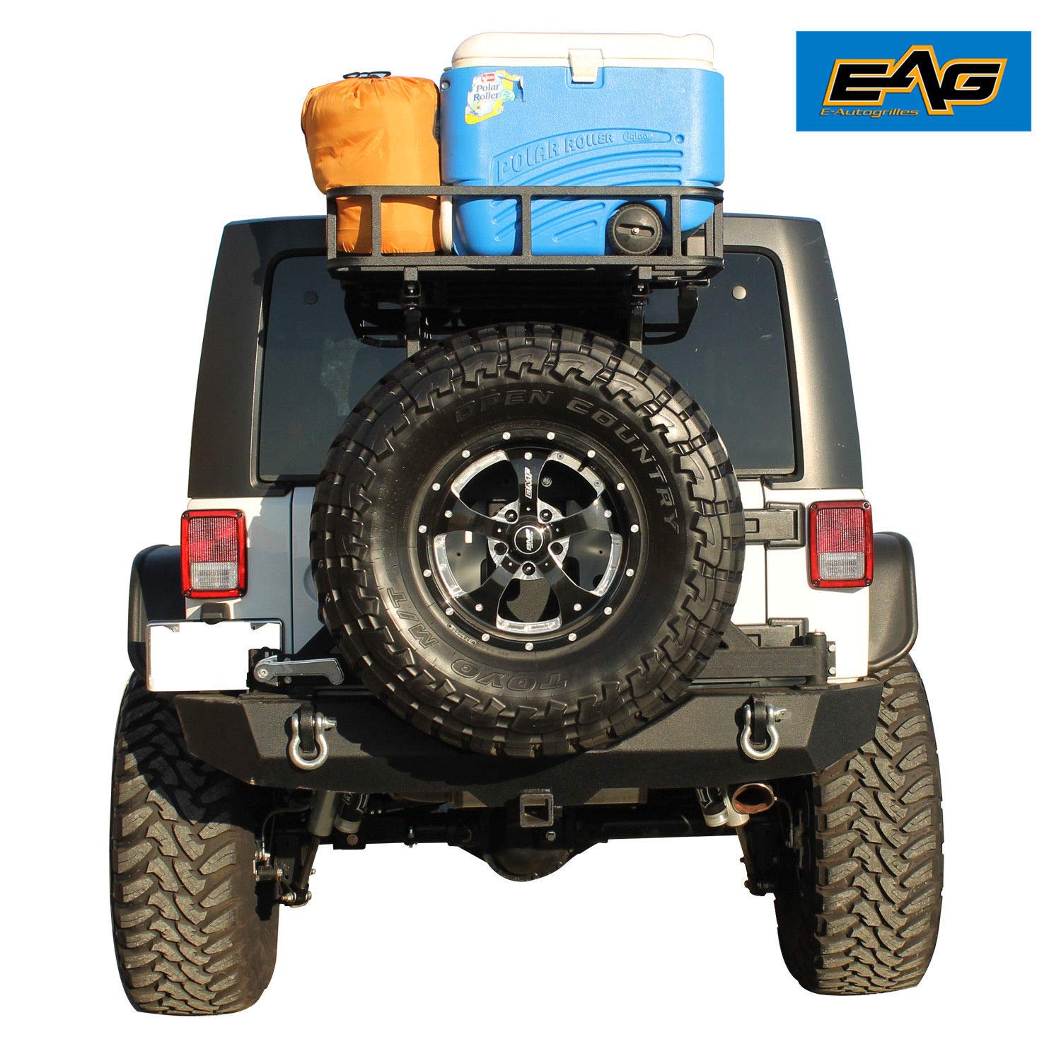 EAG Black Steel Rear Cargo Basket for Rear Bumper with Tire Carrier Fit for Wrangler 8796 YJ 97