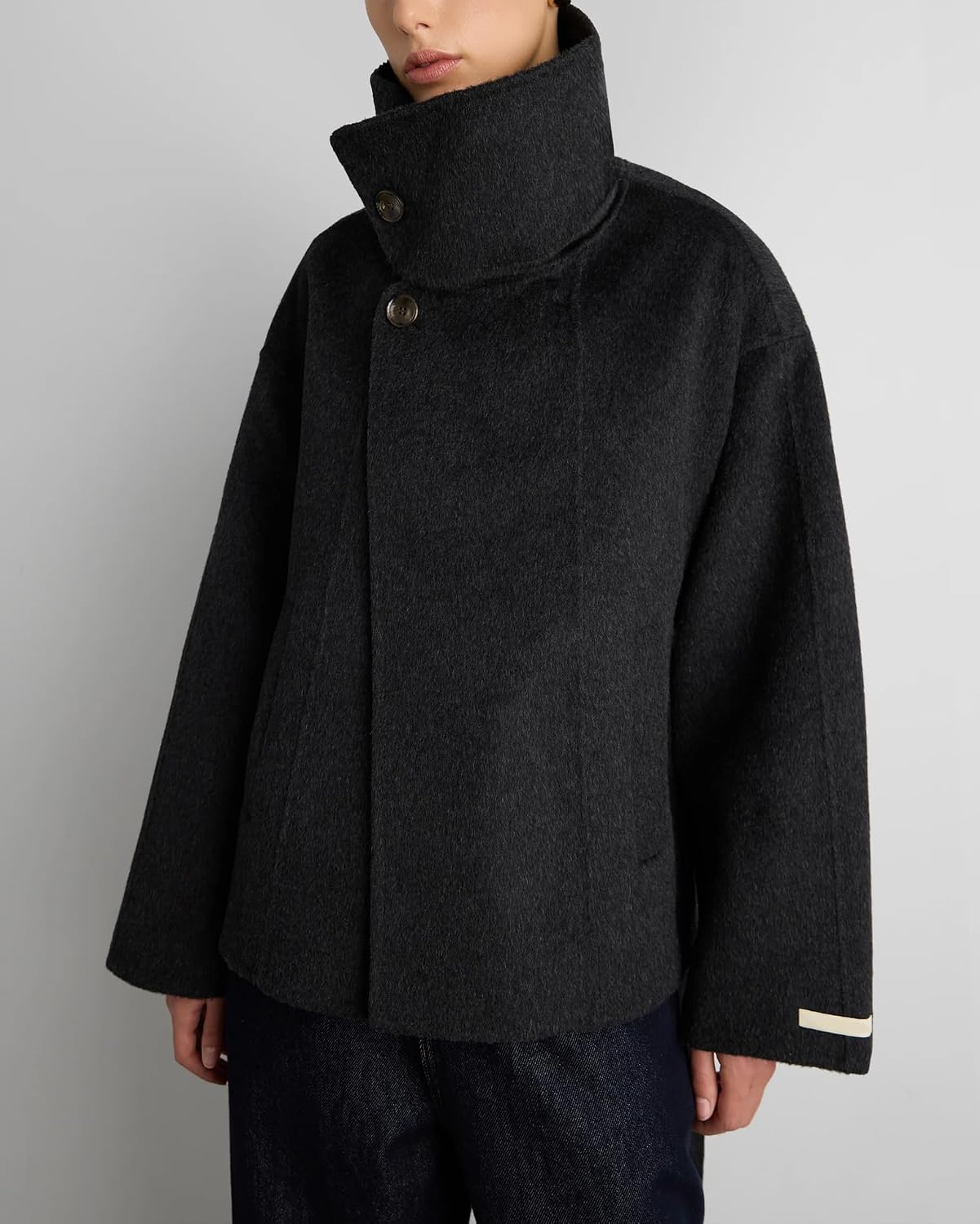 Women Cropped Pea Coat Wool Blend Stand Collar Fall Winter Warm Outfits Casual Elegant Belted Outwear