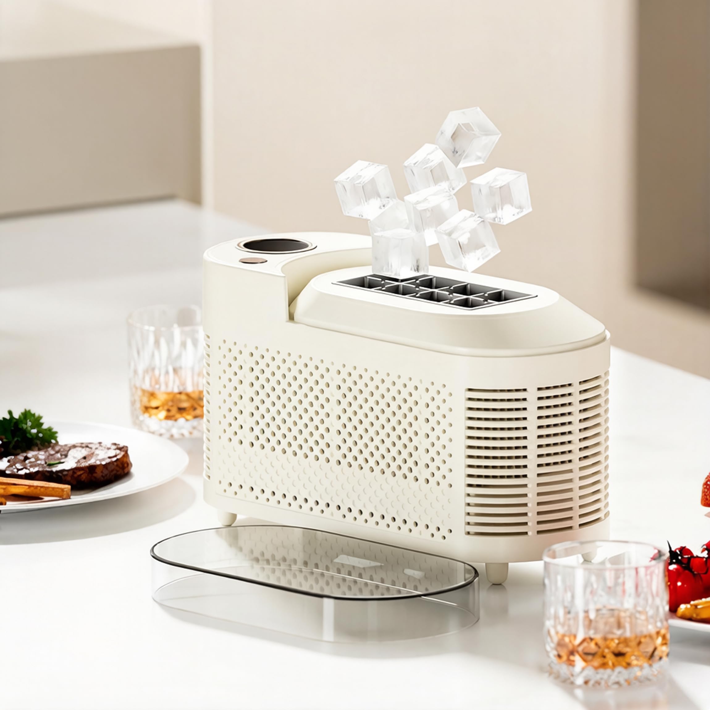Máquina para Hacer Hielo, máquina para Hacer Hielo portátil de 8 Rejillas, producción rápida pequeña de 10 a 15 Minutos para el hogar, Camping, automóvil y más, Color Blanco