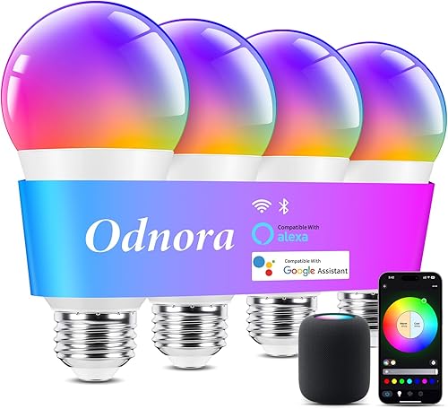 Miniatura 9 de Bombillas inteligentes, funcionan con Alexa y Google Assistant, bombillas LED de 9 W que cambian de color RGBTW regulables, bombilla inteligente