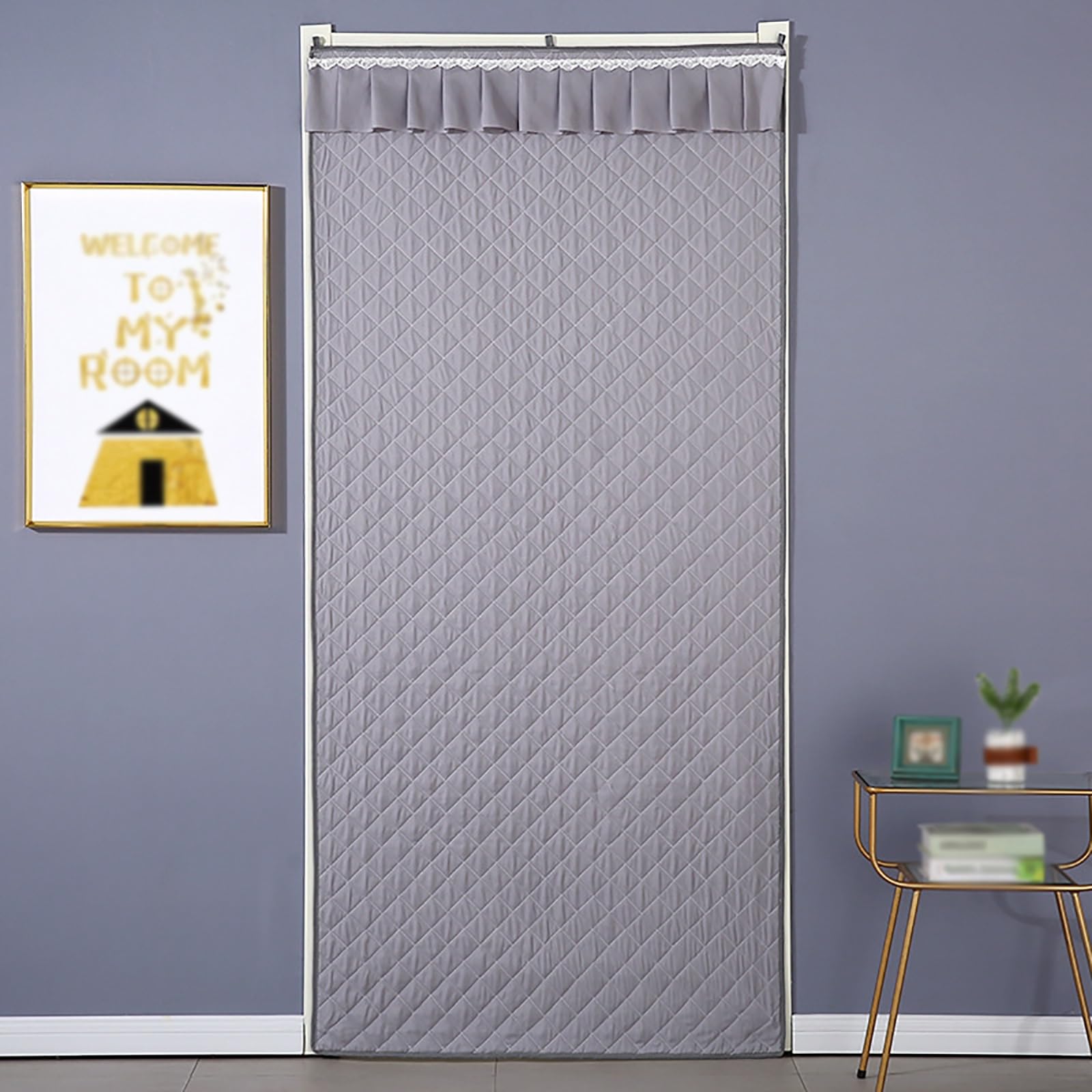 FLYIODFCXV Door curtain, Soundproof Cotton Door Curtain, Punch-free, Suitable for Living Room, Bedroom, Kitchen(Grey,150 * 220cm/59.1 * 86.6in)