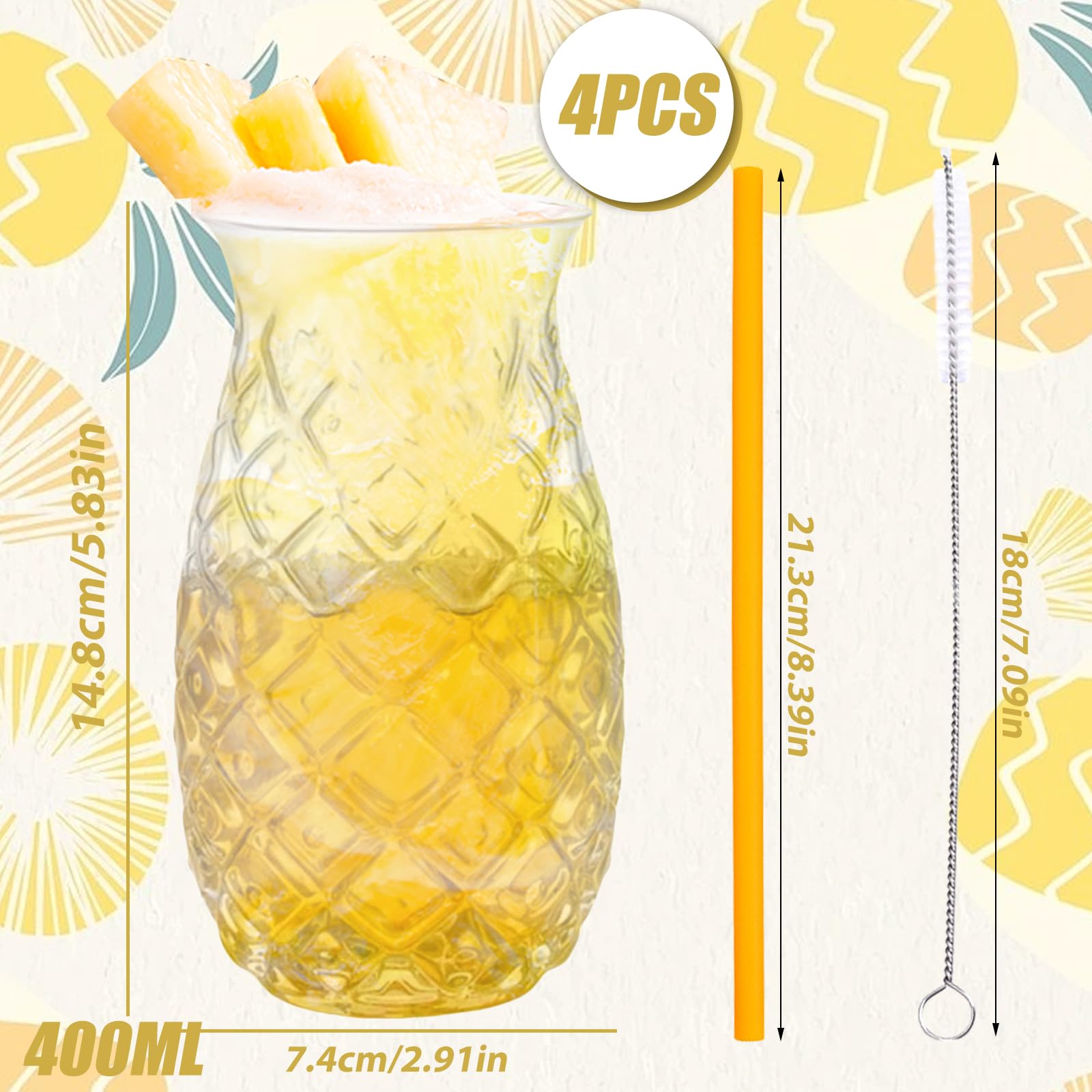 Set di 4 bicchieri di ananas, da 480 ml, in ananas, trasparente, per feste, da cocktail, riutilizzabili, per la casa, i ristoranti e le feste