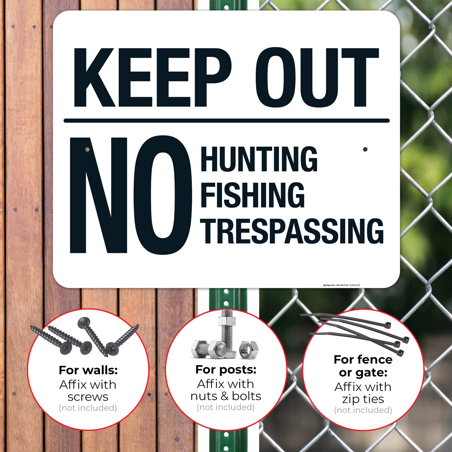 Keep Out No Hunting Fishing Or Trespassing Sign, 24x30 Inches, Rust Free .063 Aluminum, Fade Resistant, Made in USA