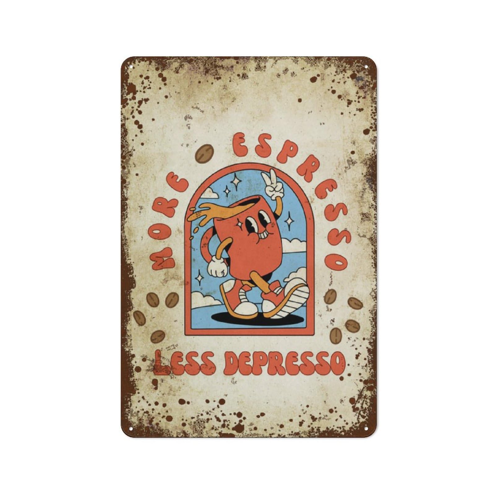 Jiufotk Style More Espresso Less Depresso Metal Tin Sign - Funny Coffee Bar Colorful Retro Home Office Wall Decor