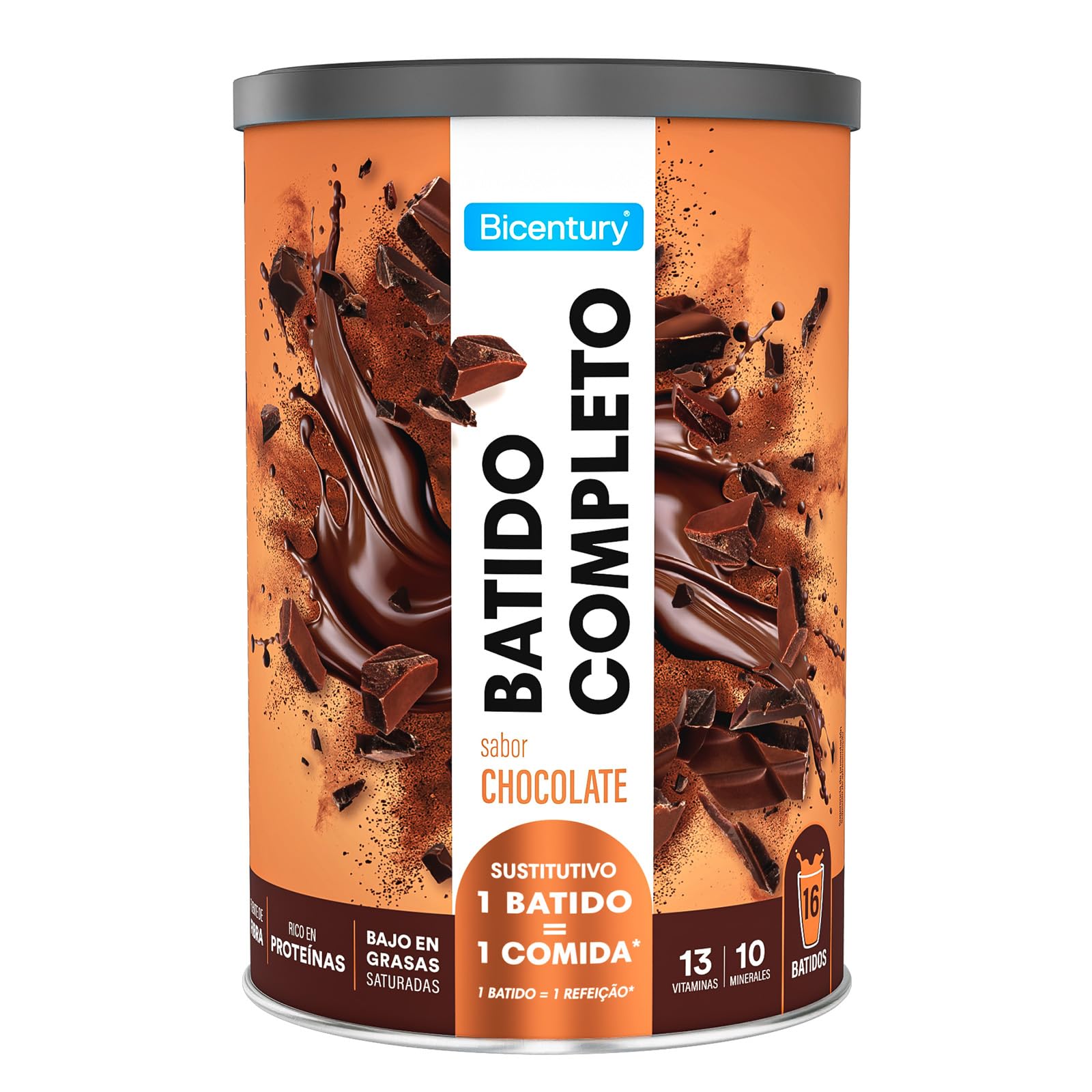 Bicentury Batido Completo Sustitutivo de Comida Sabor Chocolate, Rico en Proteínas, Bajo en Grasas saturadas, Un batido equivale a una comida completa, 436 g, 16 raciones