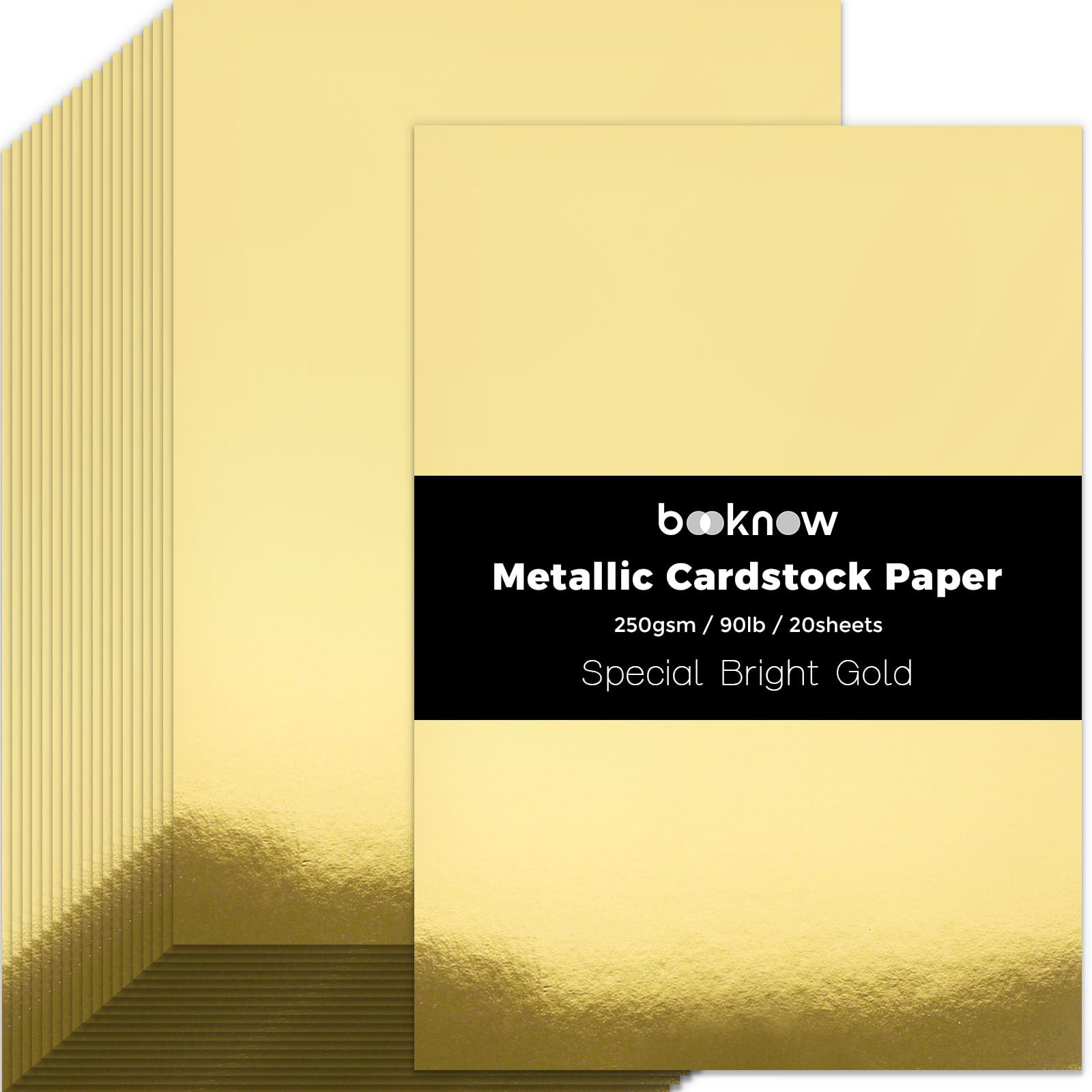 BOOKNOW 27 Sheets Metallic Gold Cardstock Paper, A4 Gold Glitter Paper for Card Making, Back to School Supplies, 90lb/250GSM