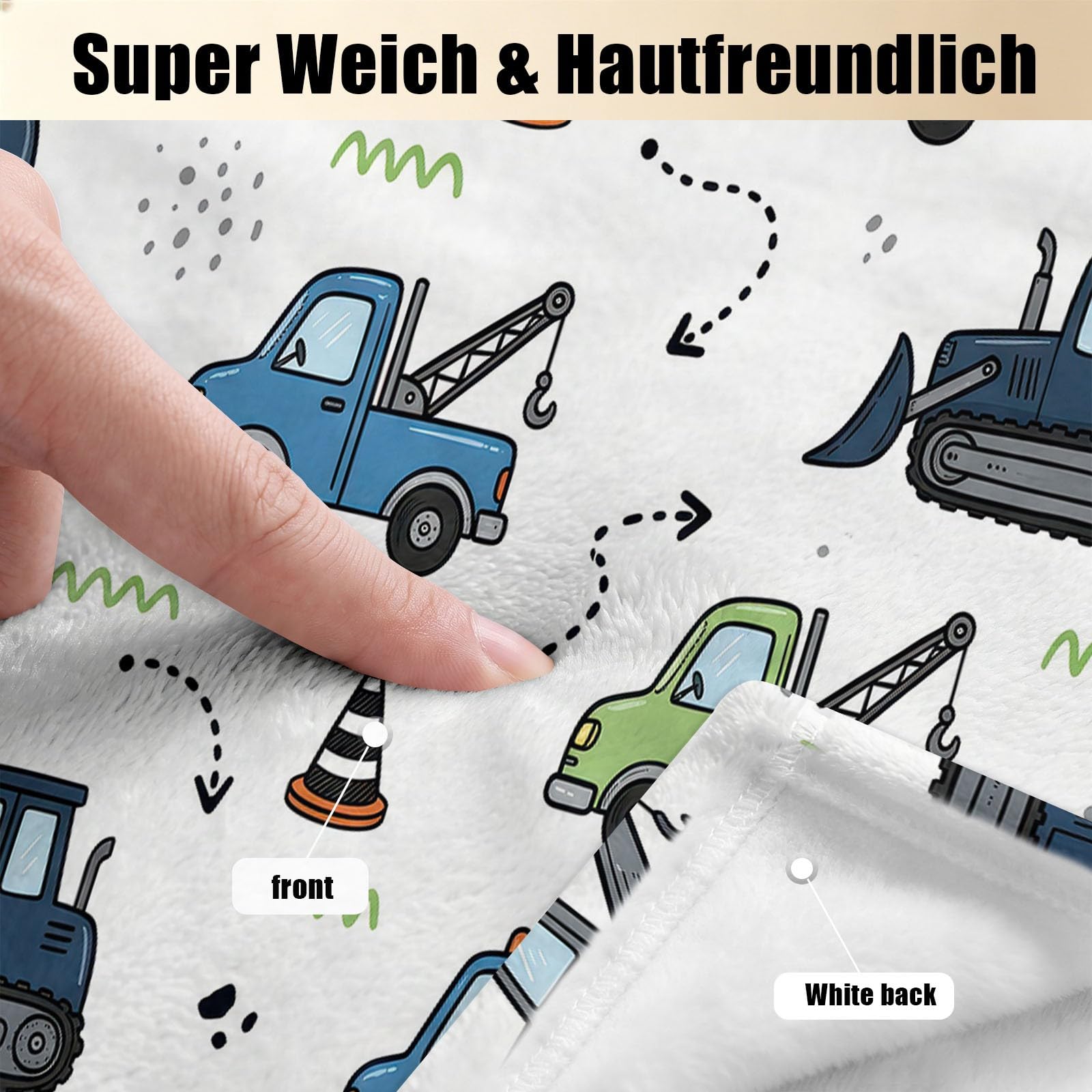 Manta mullida de 180 x 200 cm – Manta de franela suave de dibujos animados nórdicos reversible para sofá, sofá, vehículo de construcción, líneas flechas, manta de forro polar