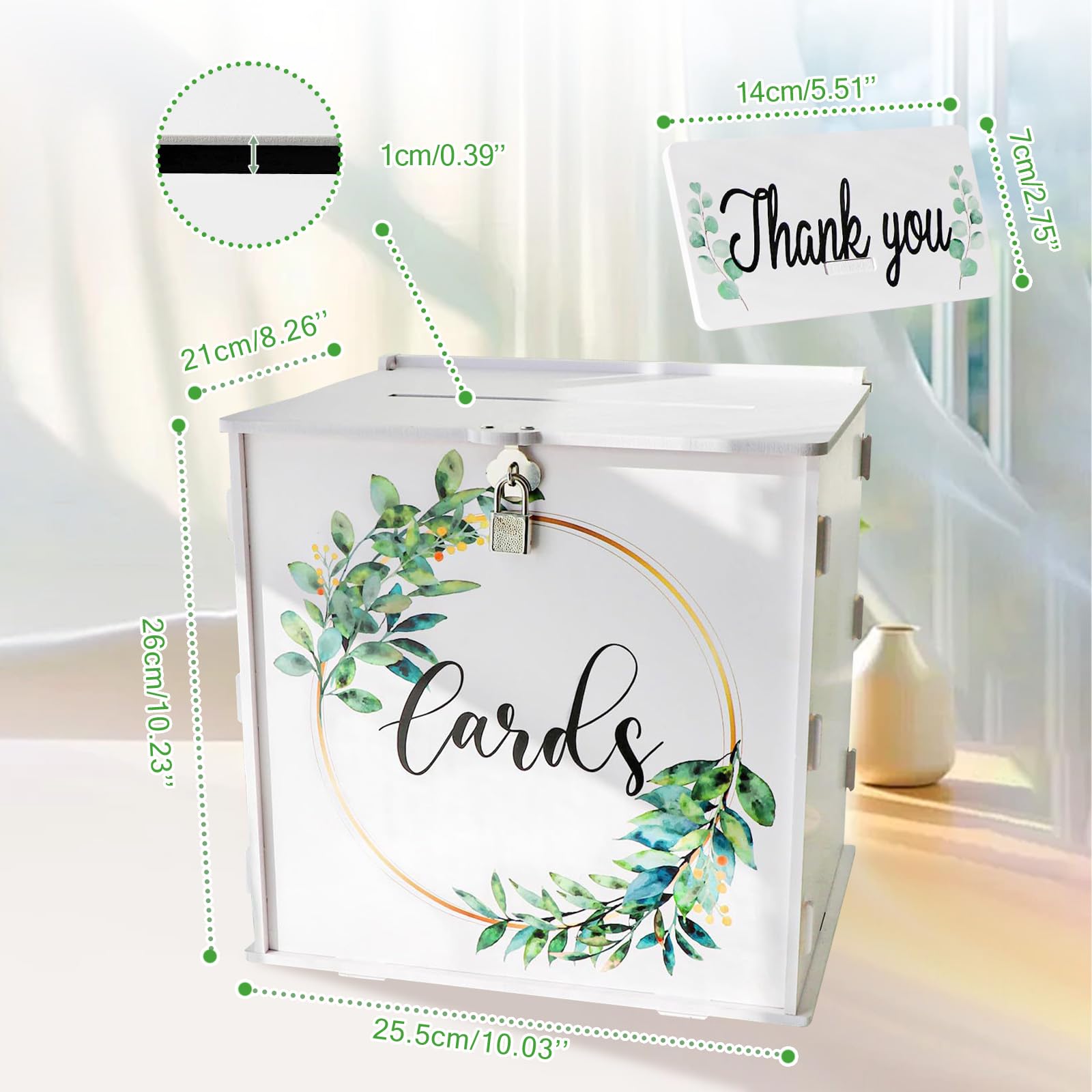 Scatola per carte di credito, in PVC con lucchetto, 25 x 25 x 21 cm, per matrimonio, per ricevimenti di nozze, feste, lauree, feste di compleanno, ecc. Bianco